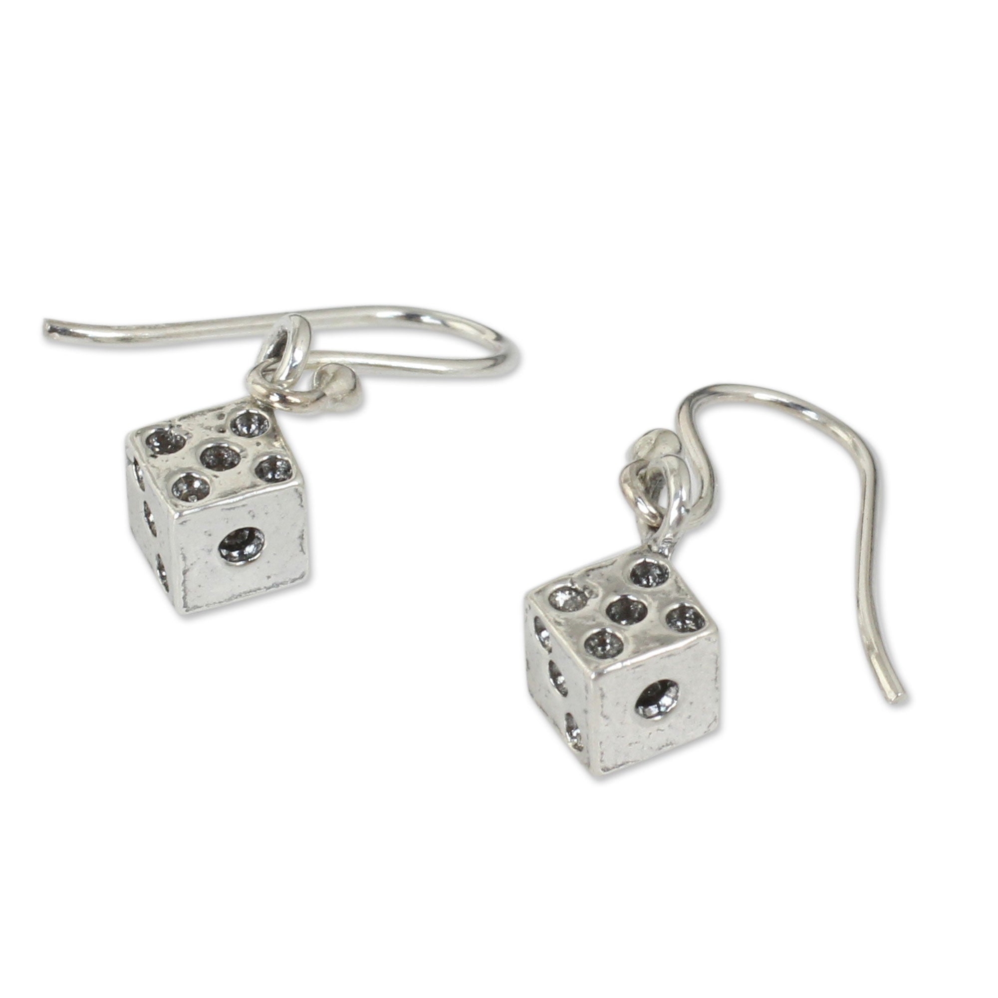 Premium Silver Lucky Dice Dangle Earrings – Handcrafted for Good Luck