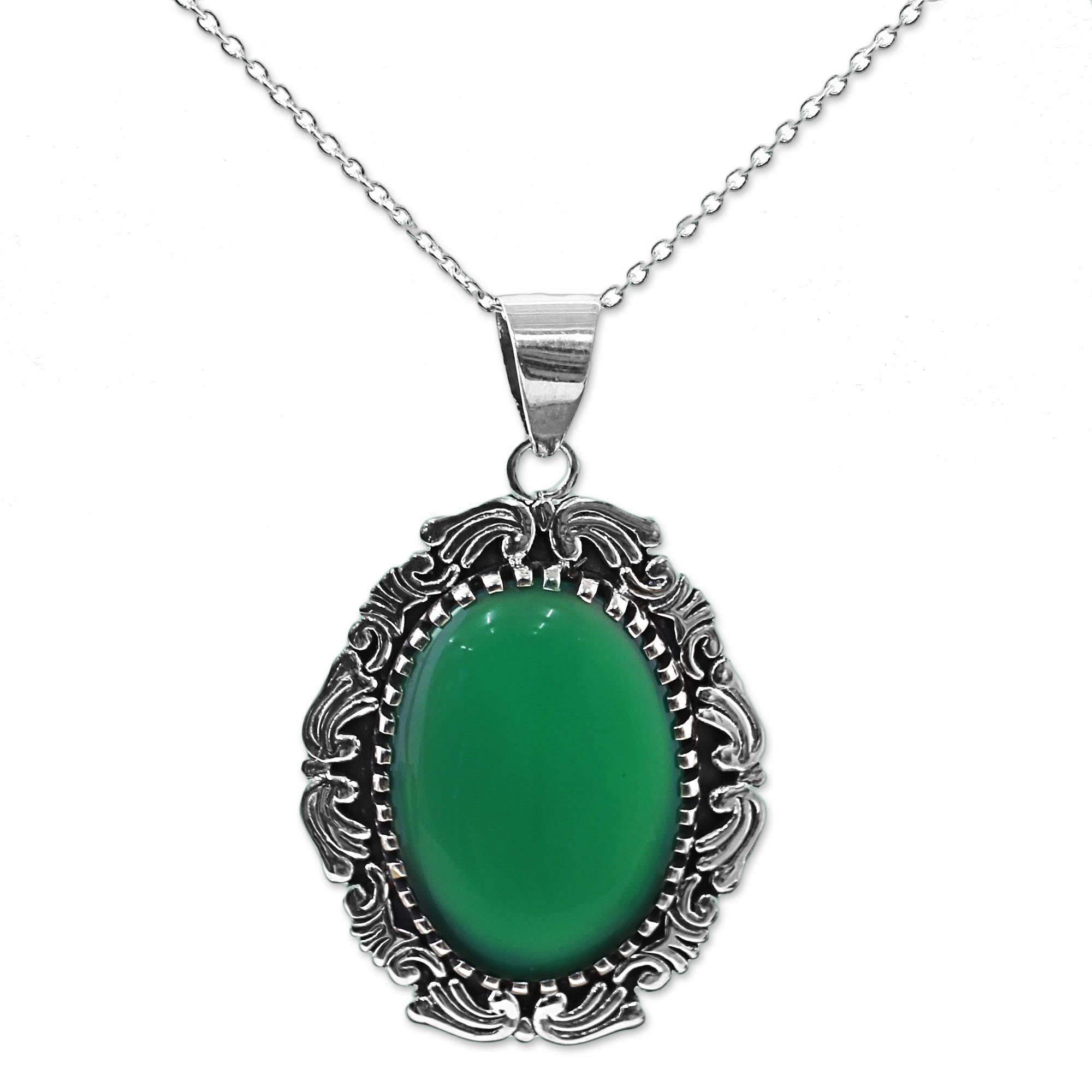 Premium Handcrafted Green Onyx Pendant Necklace - Sterling Silver Elegance