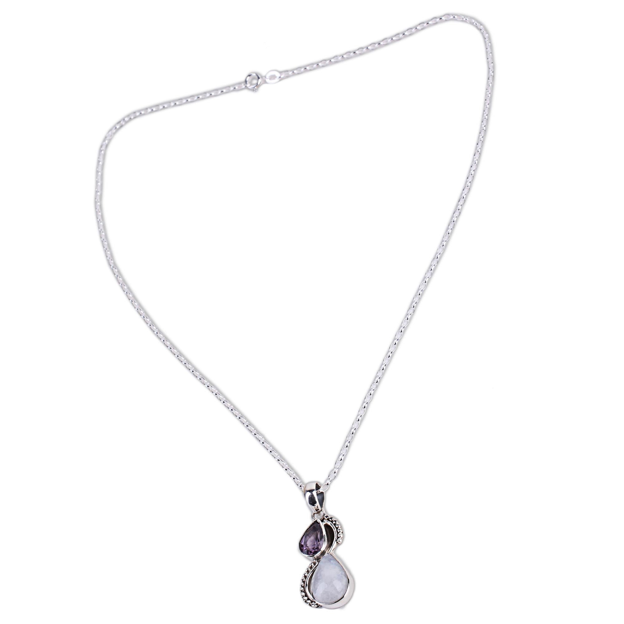 Premium Amethyst & Moonstone Teardrop Pendant Necklace - Handcrafted Elegance