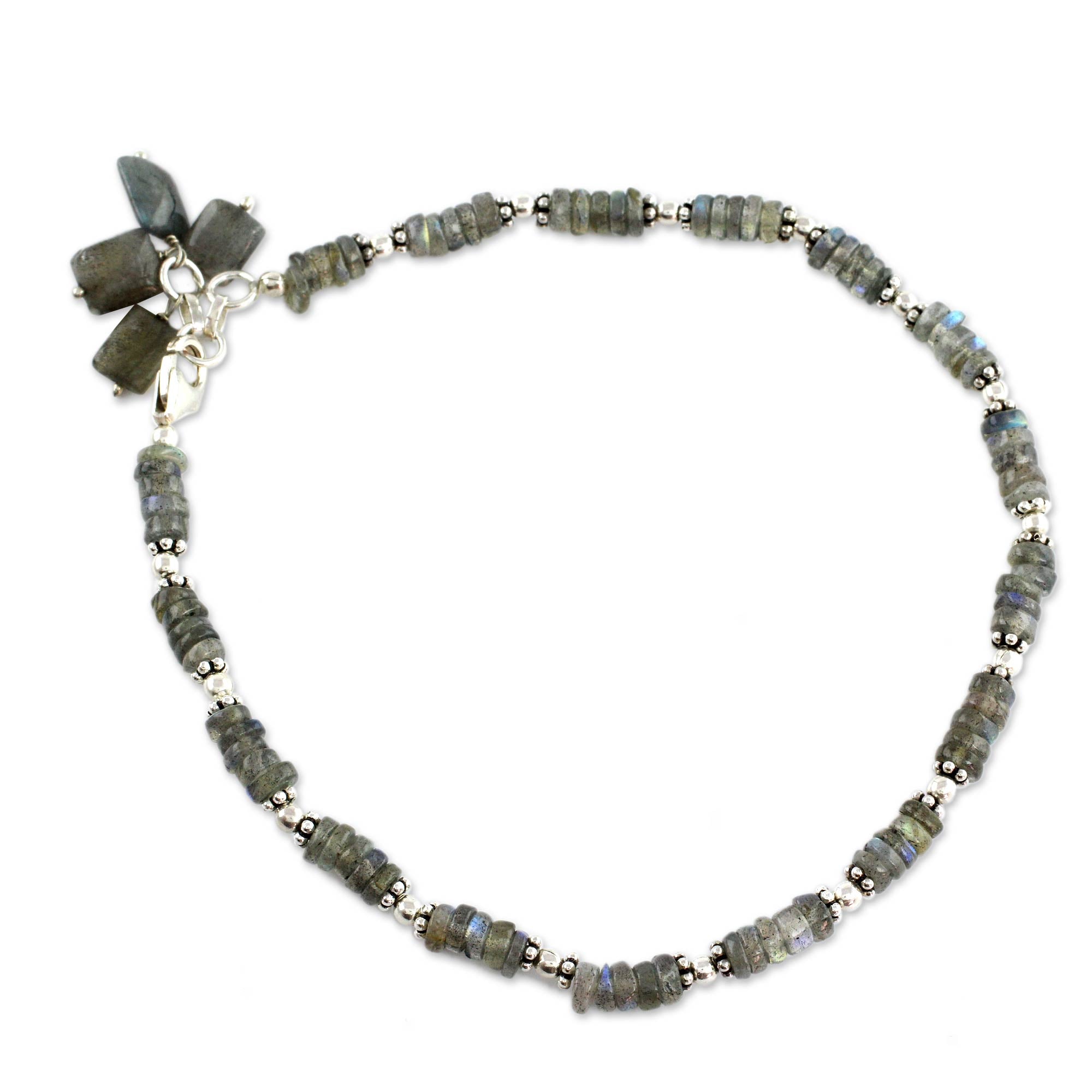 Premium Mystical Labradorite Beaded Anklet - Handmade Sterling Silver