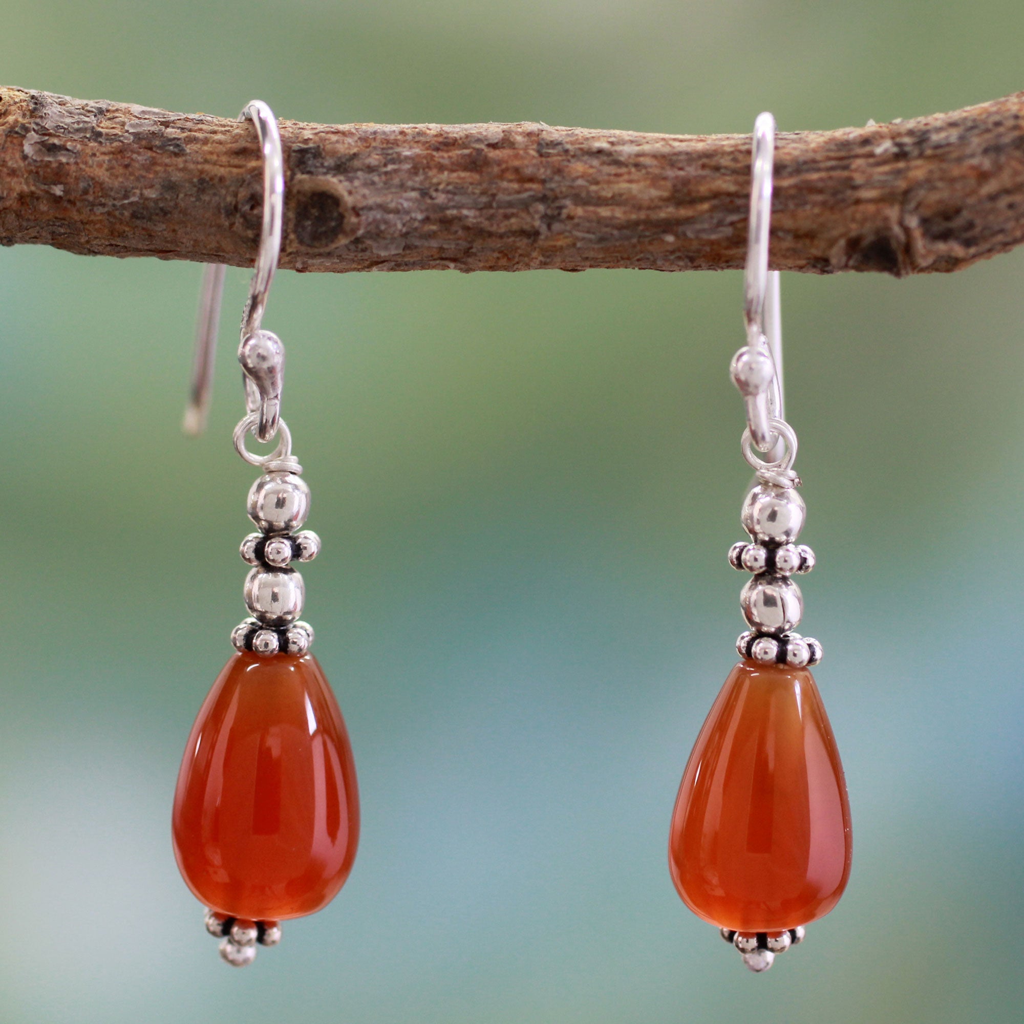 Premium Fire Silver Dangle Earrings - Carnelian Birthstone Jewelry