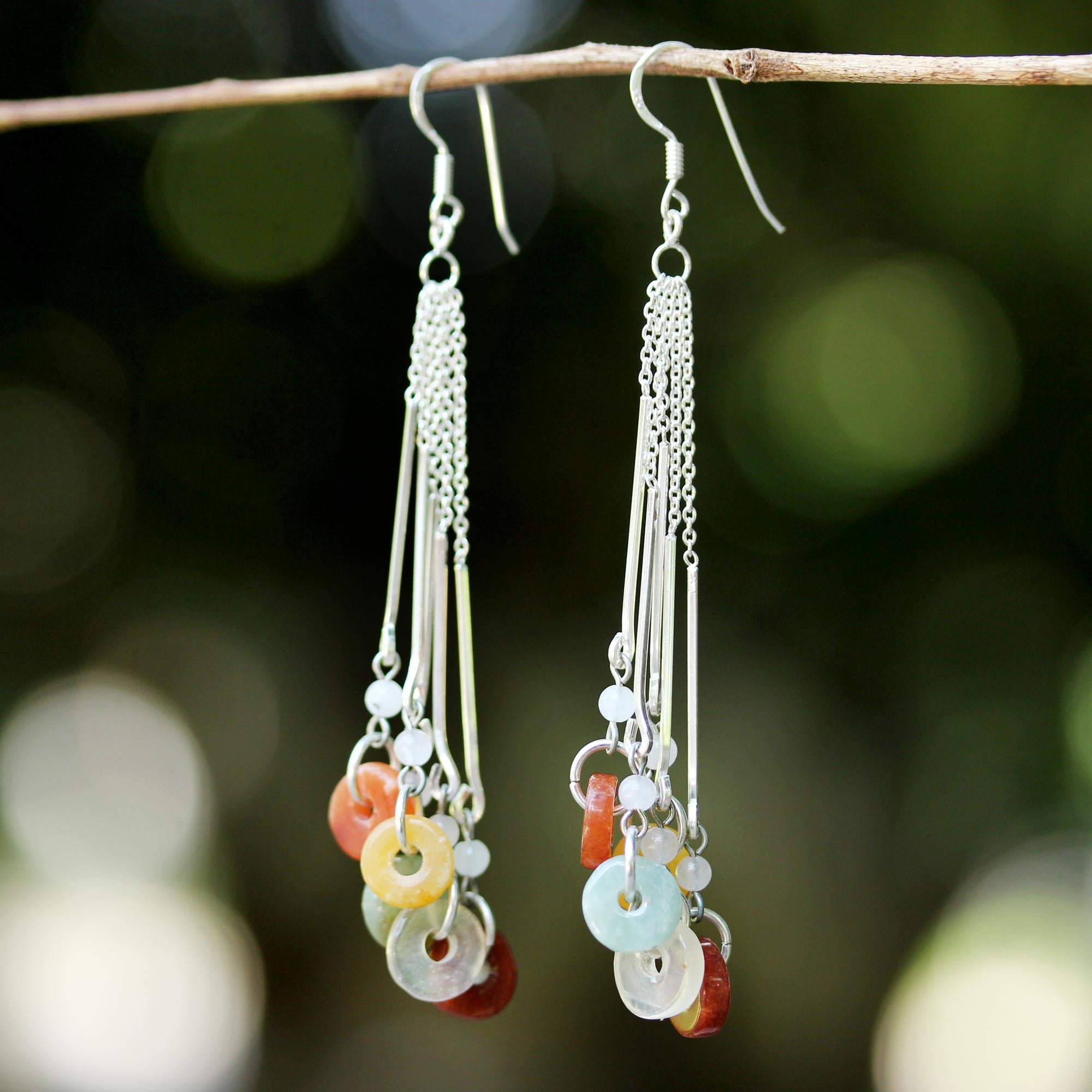 Premium Silver Jade & Rainbow Moonstone Earrings - Handmade in Thailand