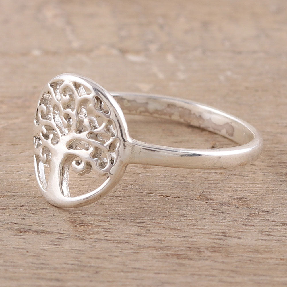 Premium Sterling Silver Tree-Themed Band Ring - Intricate Openwork Design