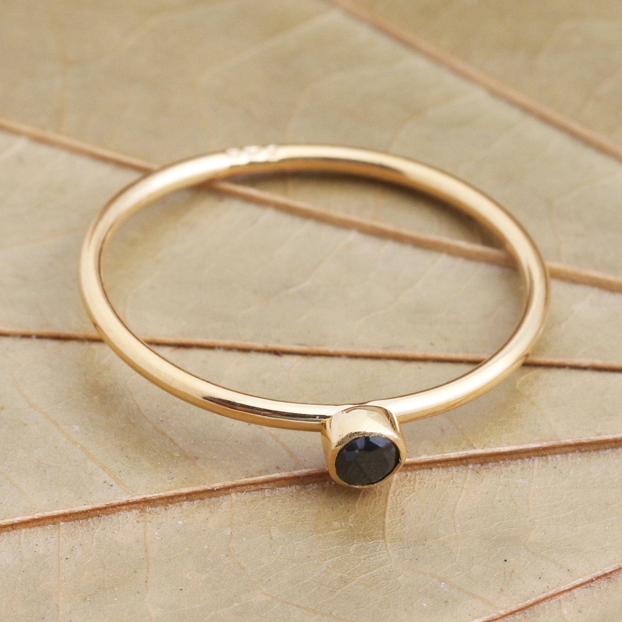 Premium Onyx Solitaire Ring - 18k Gold Plated Sterling Silver