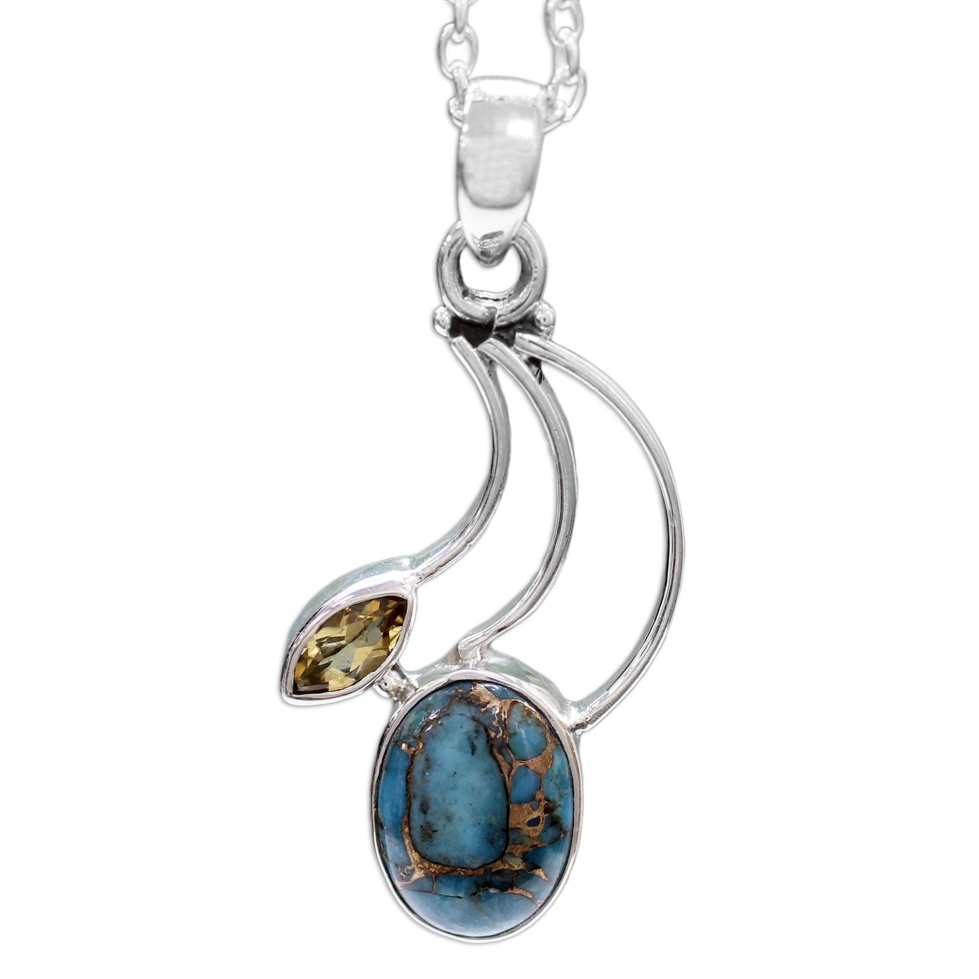 Premium Modern Mystique Turquoise & Sterling Silver Pendant Necklace