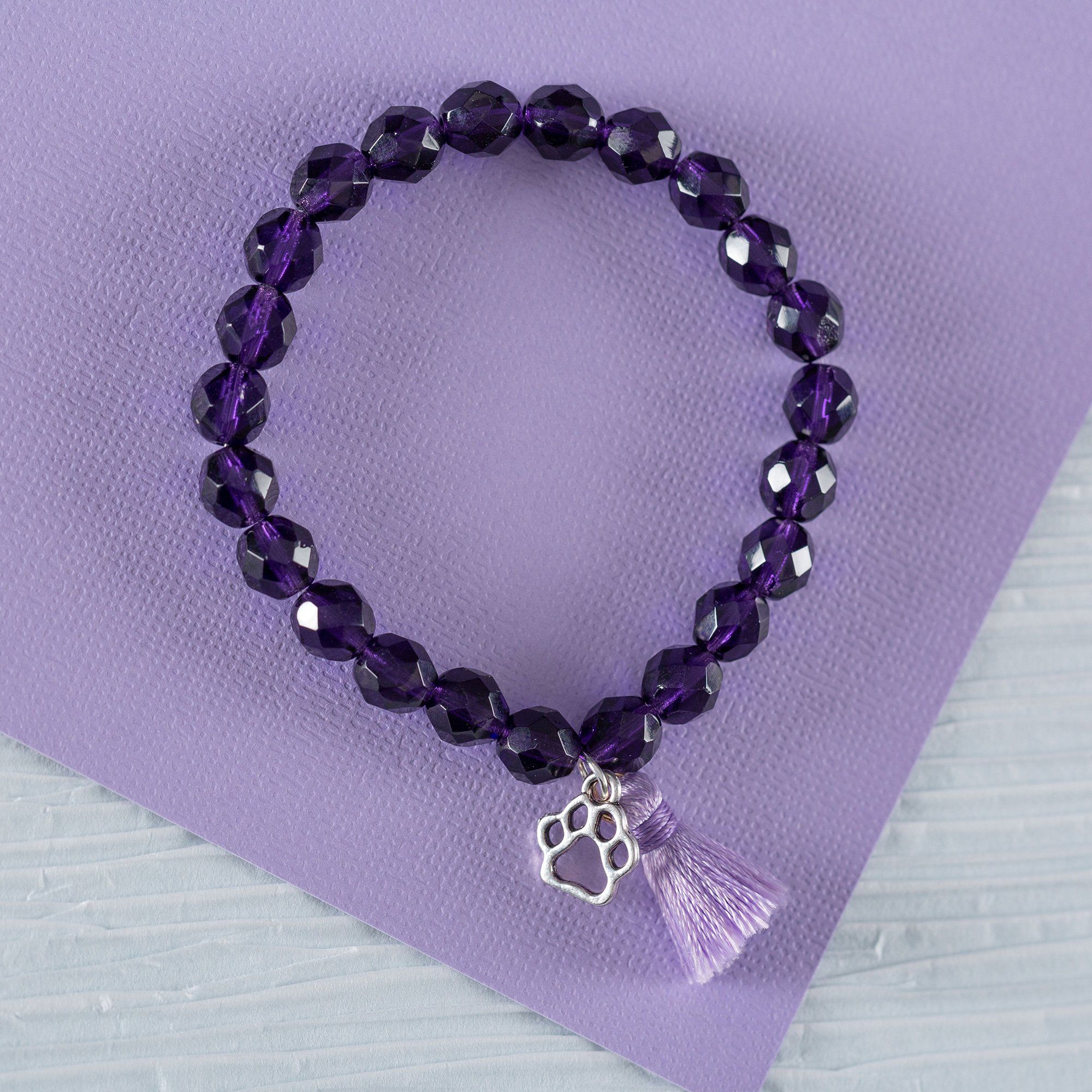 Premium Purple Paw & Tassel Mala Bracelet - Ultimate Style for Pet Lovers