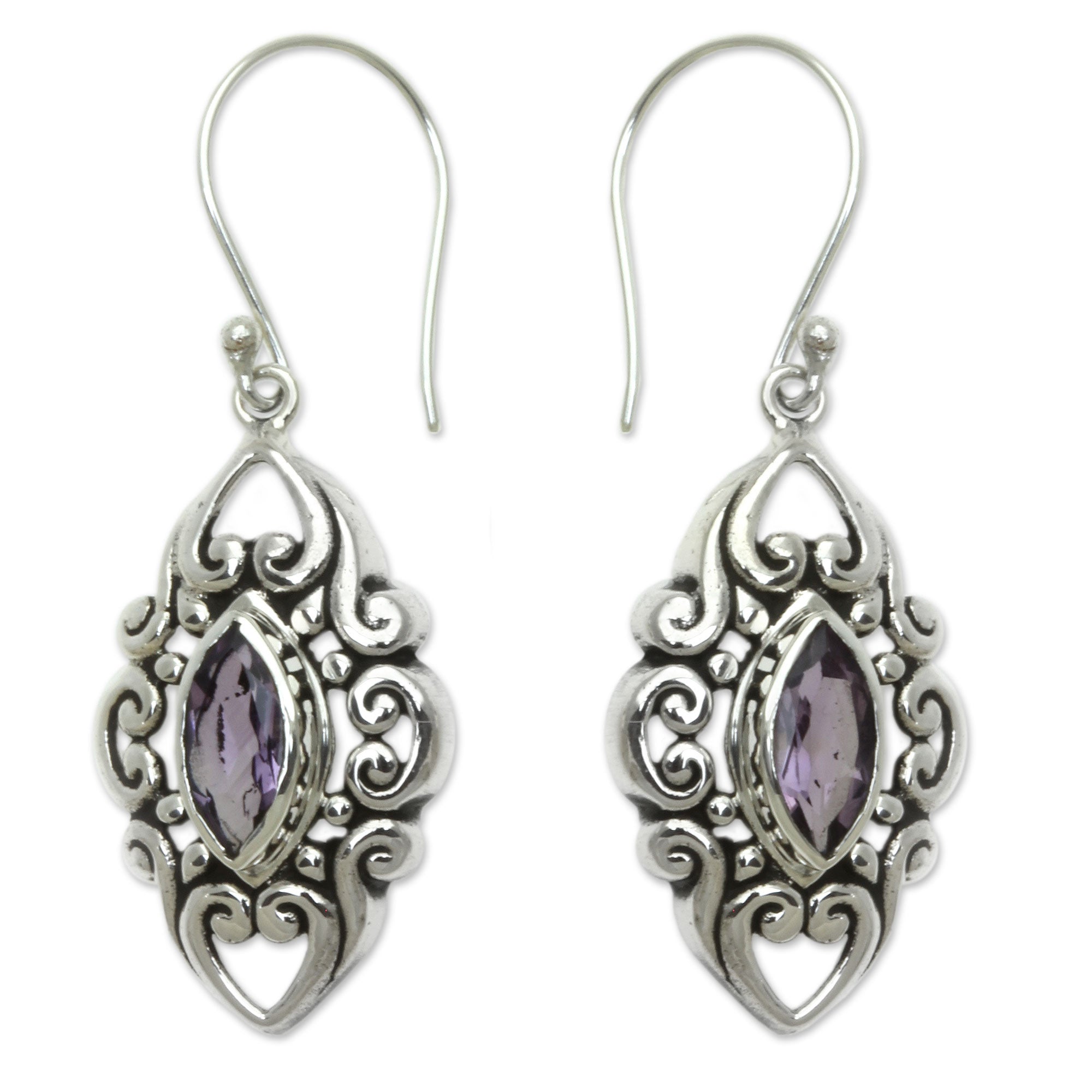 Premium Royal Seal Amethyst & Silver Dangle Earrings - Handcrafted Elegance