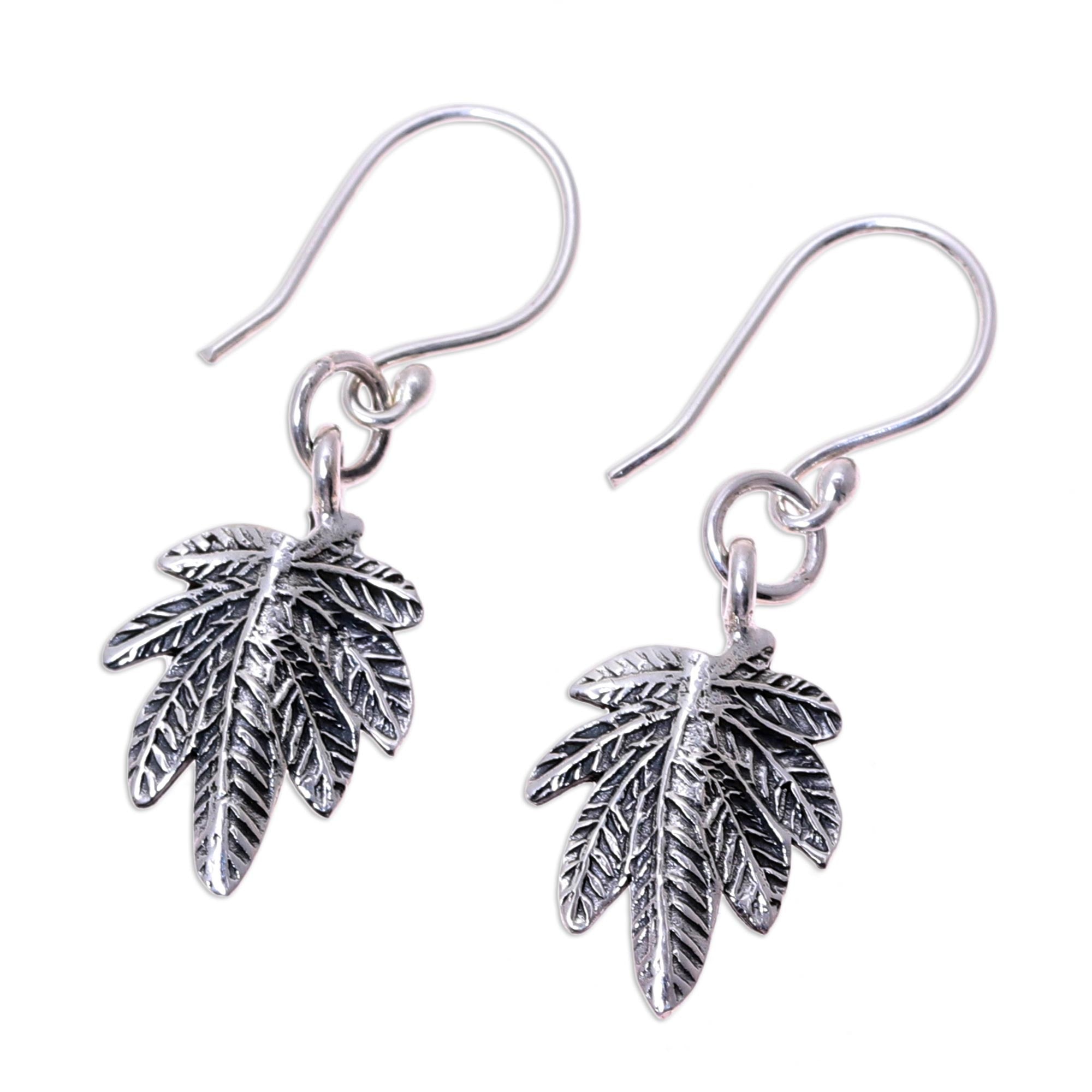 Premium Sterling Silver Leaf Dangle Earrings - Handcrafted in India