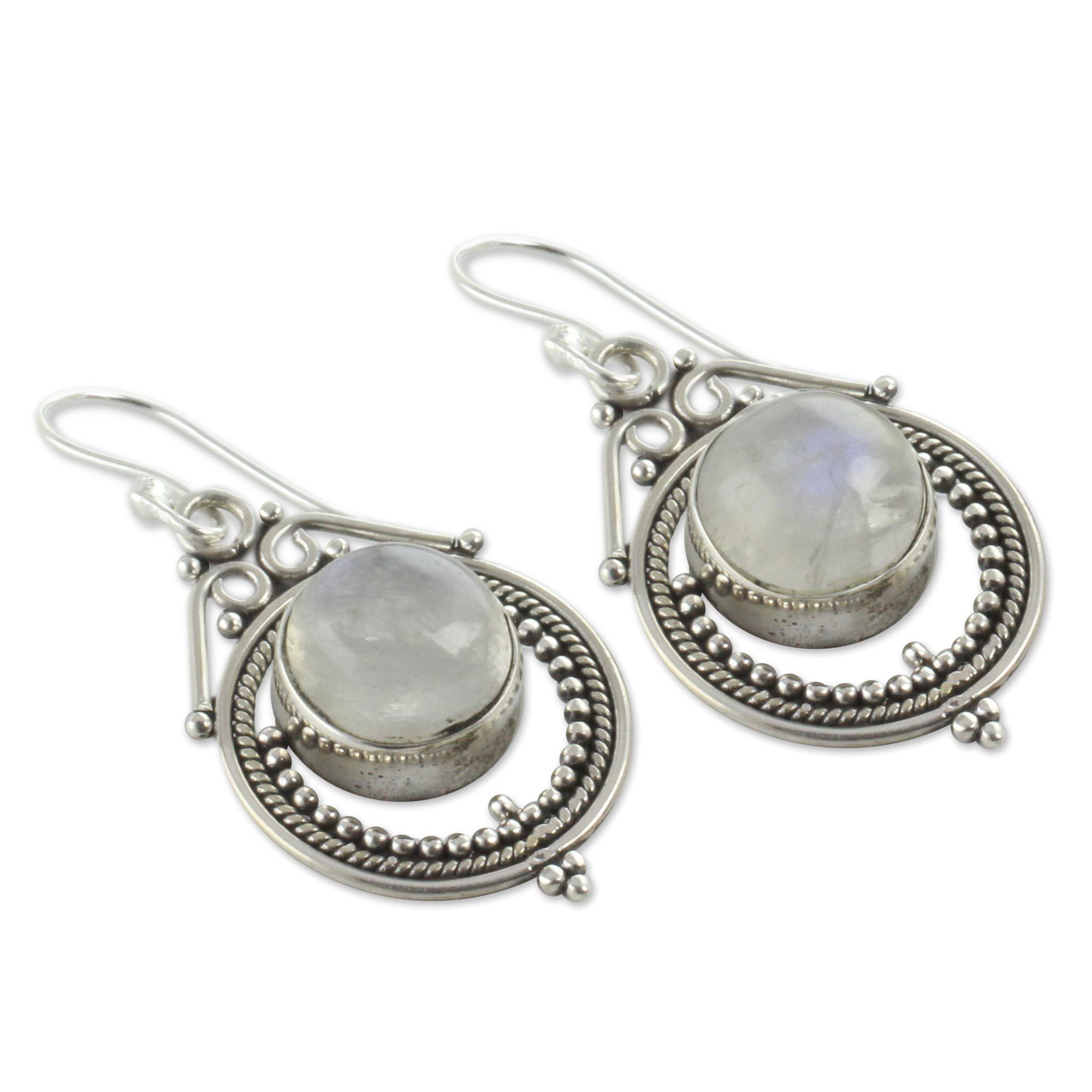 Premium Sterling Silver Moonstone Dangle Earrings – Ultimate Indian Artistry