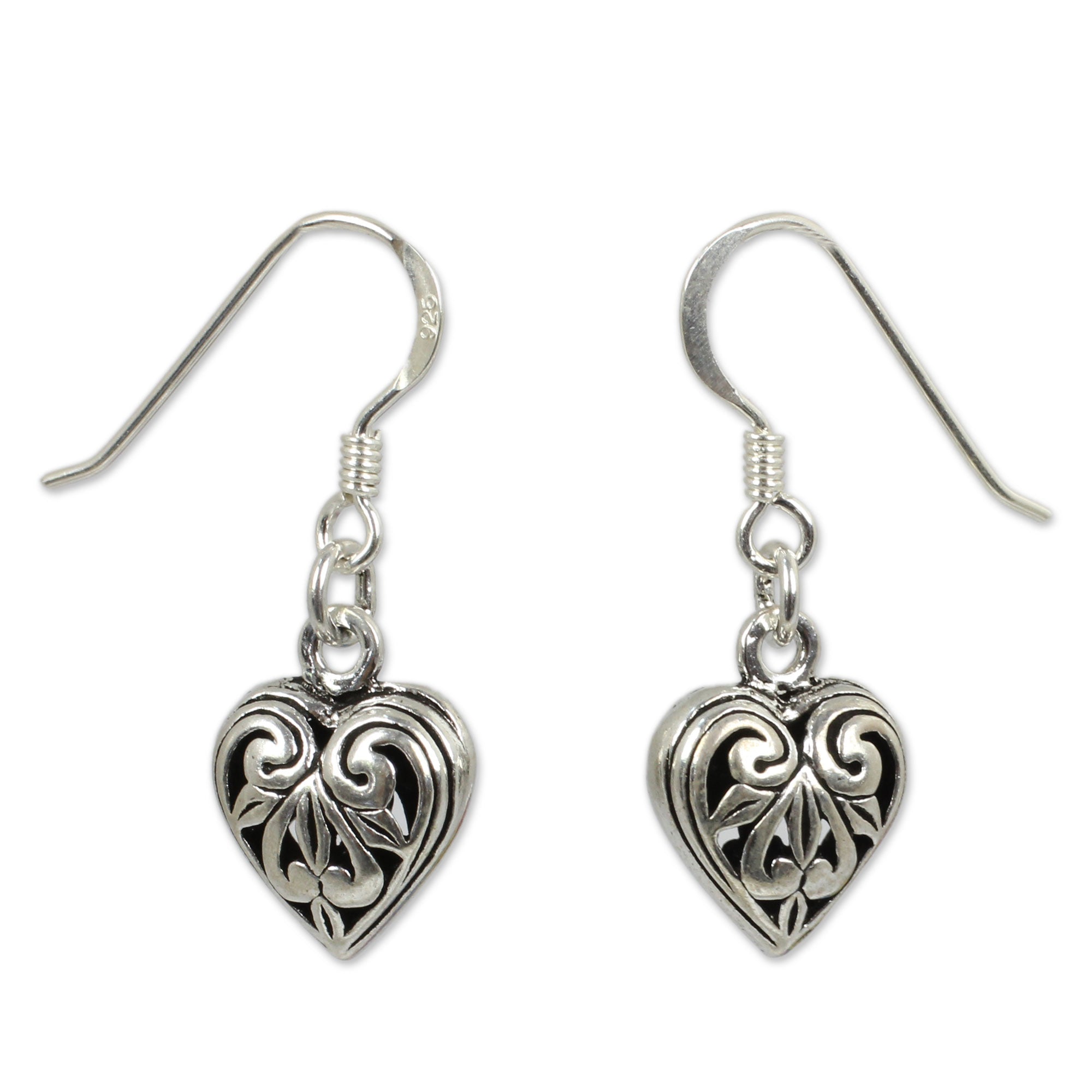 Premium Filigree Heart Sterling Silver Earrings - Handmade Elegance