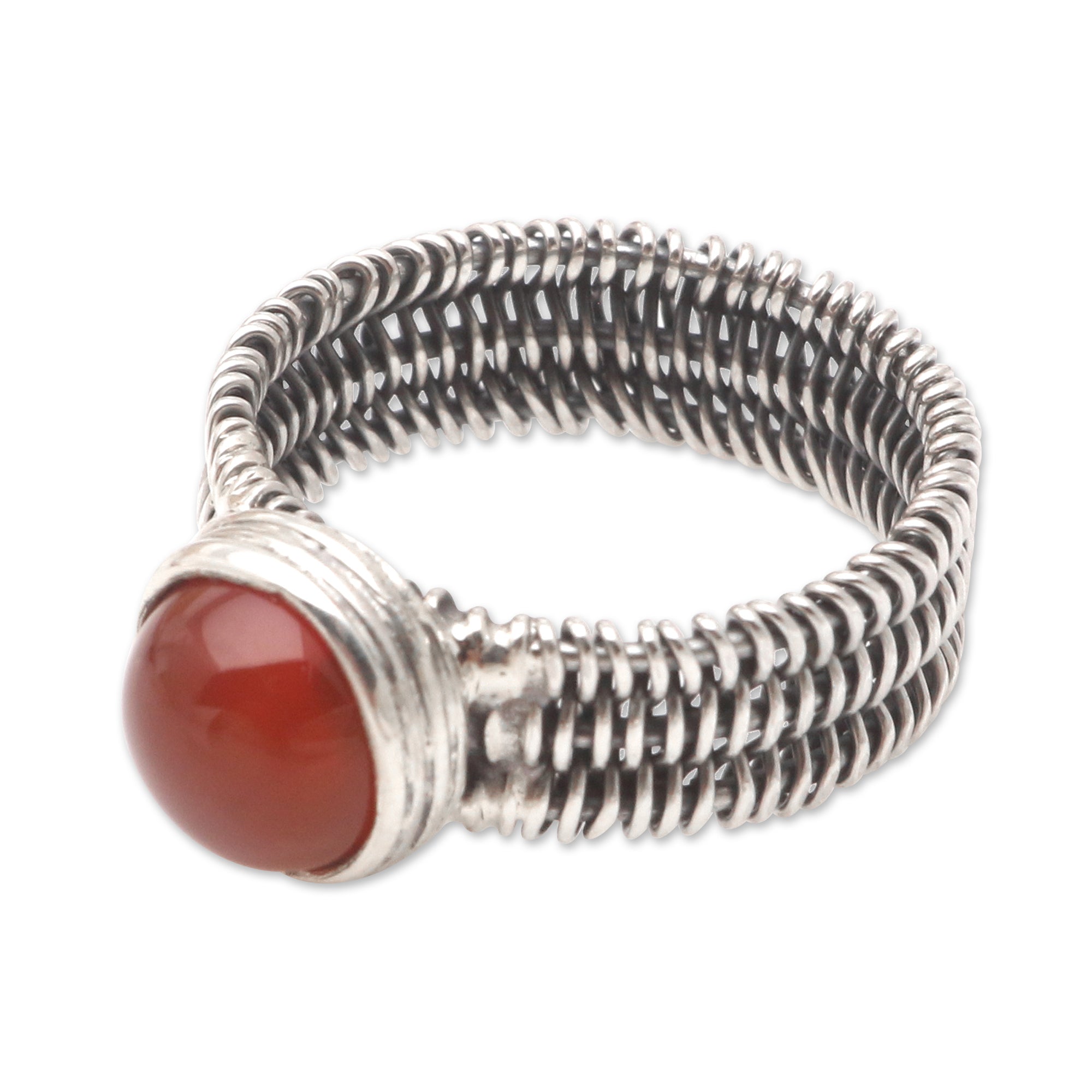 Premium Sterling Silver Carnelian Wire-Wrapped Ring - Handcrafted Elegance