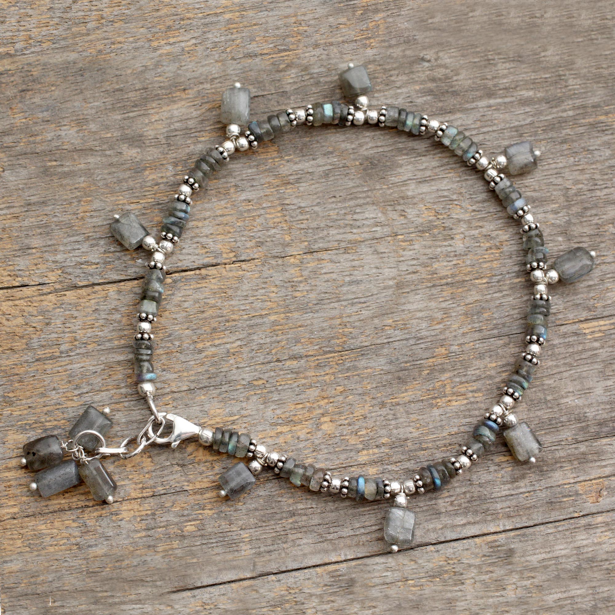 Premium Intuitive Labradorite Beaded Anklet - Handmade Sterling Silver