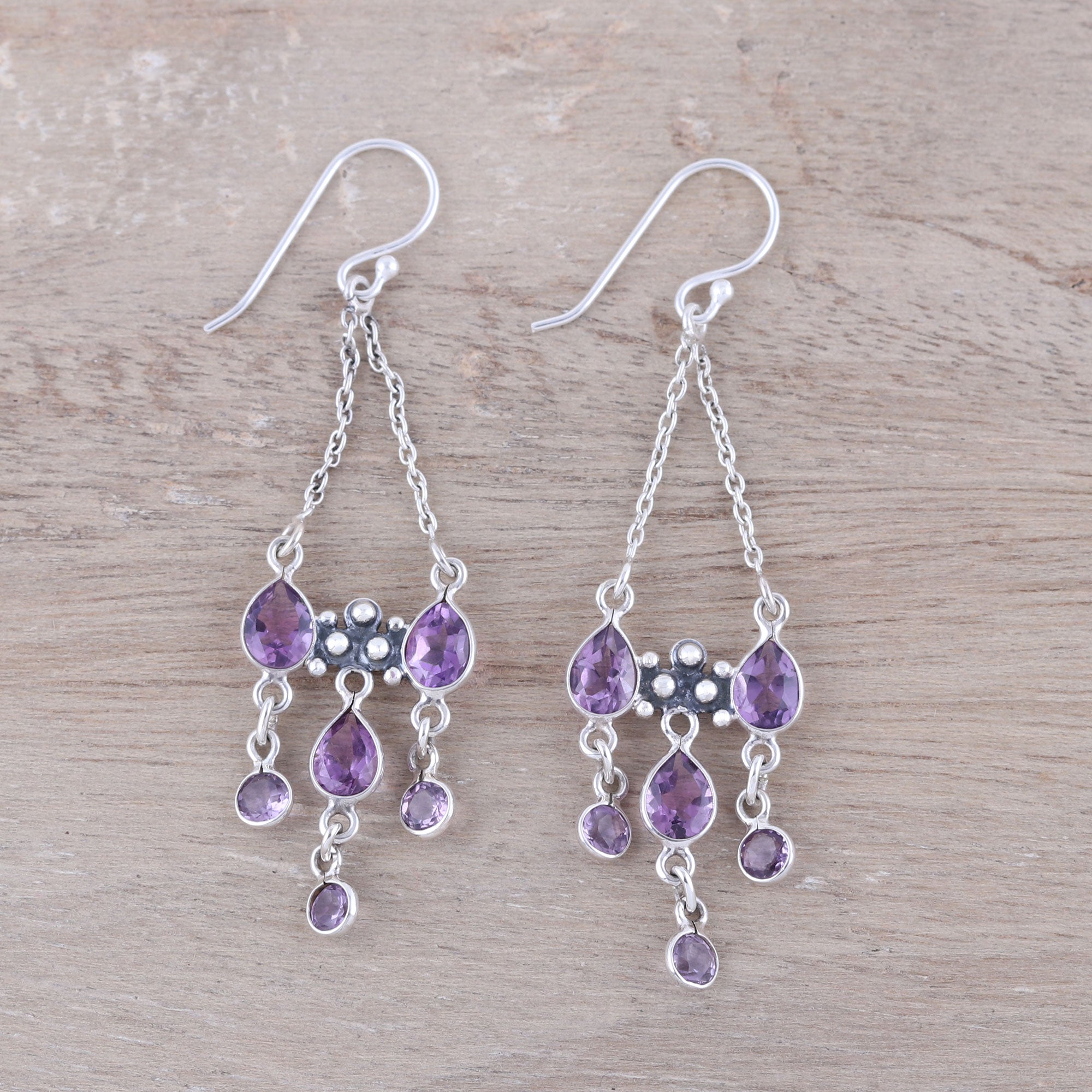 Premium Glittering Dance Chandelier Earrings – Sterling Silver with Purple Amethyst