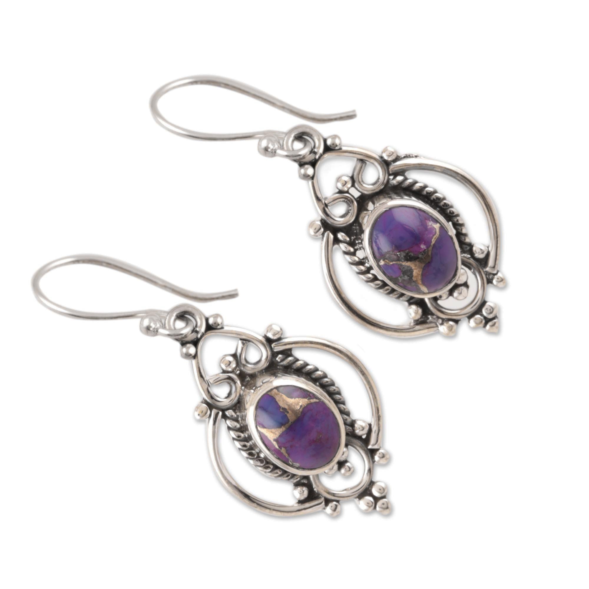 Premium Sterling Silver and Purple Gemstone Dangle Earrings