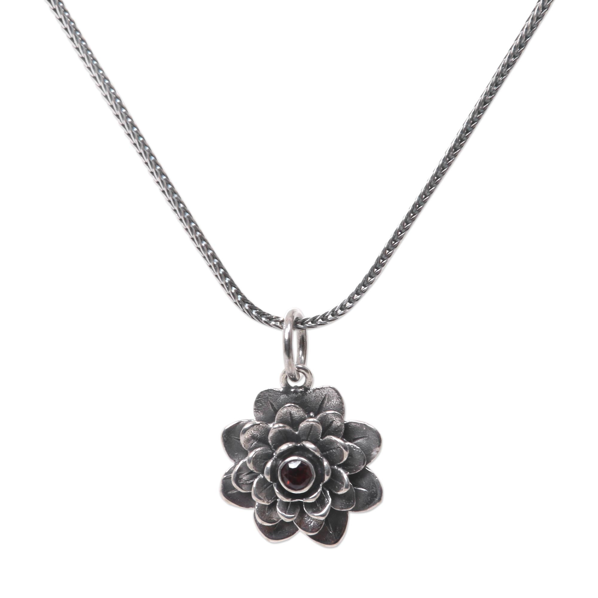 Premium Sacred Red Lotus Sterling Silver Necklace - Handcrafted Elegance