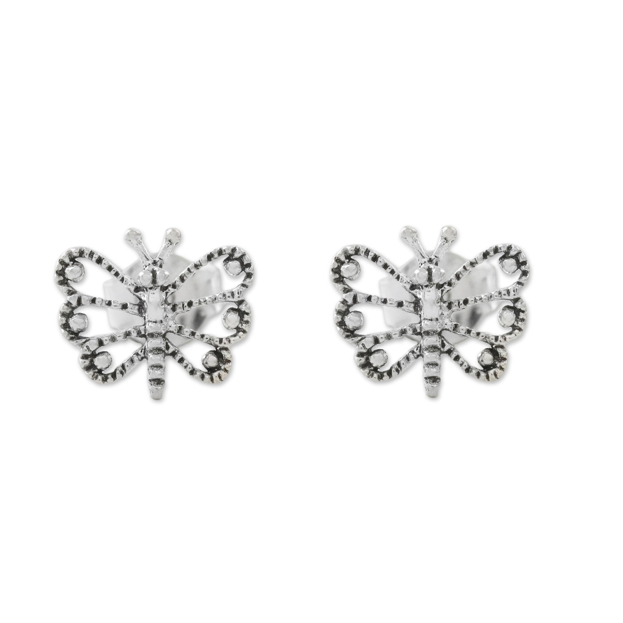 Premium Dotted Butterflies Sterling Silver Stud Earrings – Handcrafted Elegance