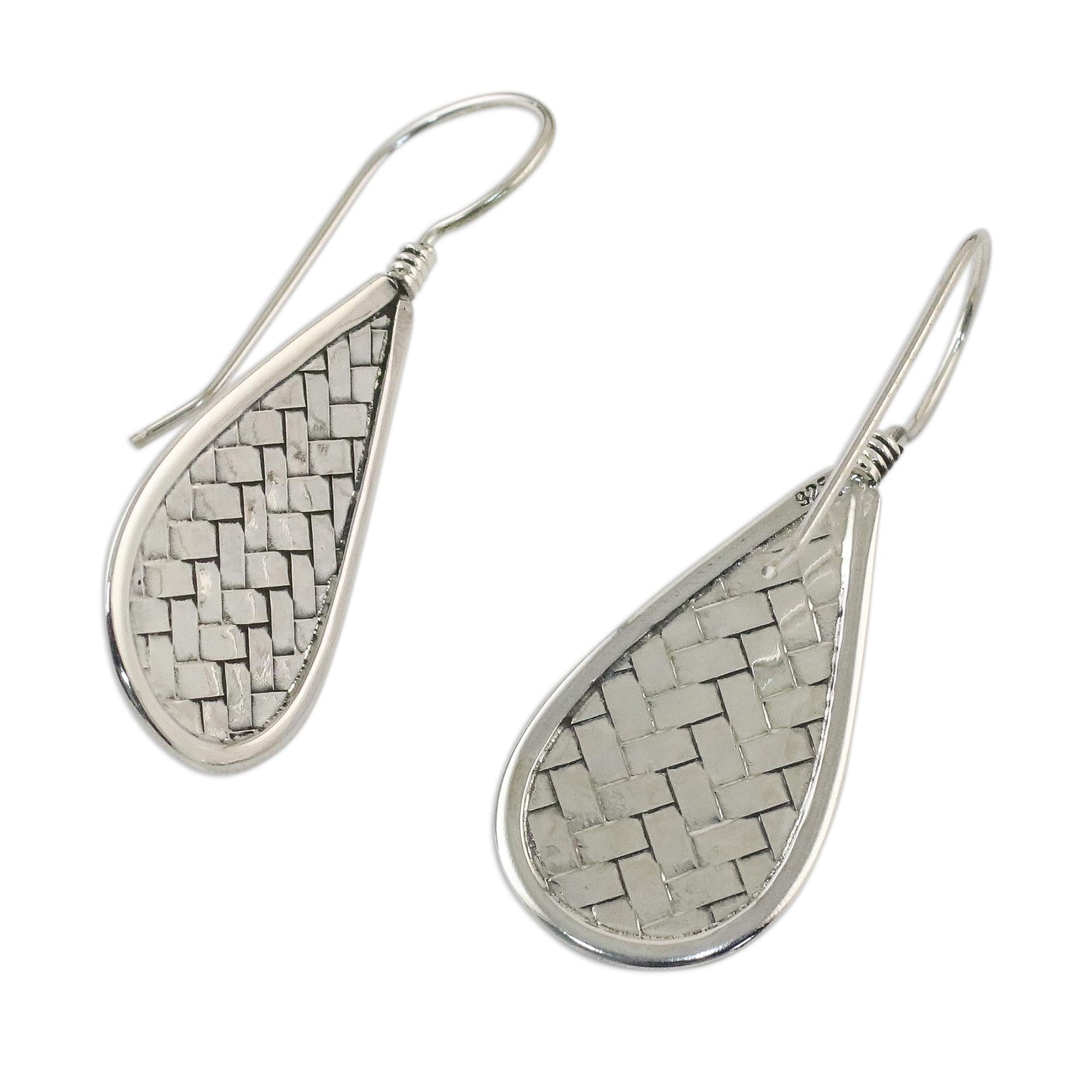 Premium Raindrop Weave Sterling Silver Dangle Earrings – Handcrafted in Thailand