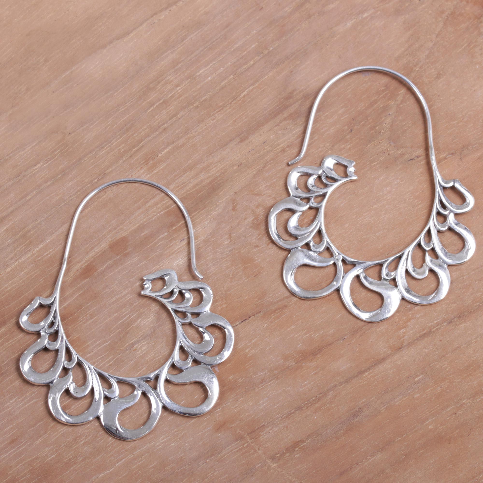 Premium Paisley Silver Half Hoop Earrings – Handmade Elegance