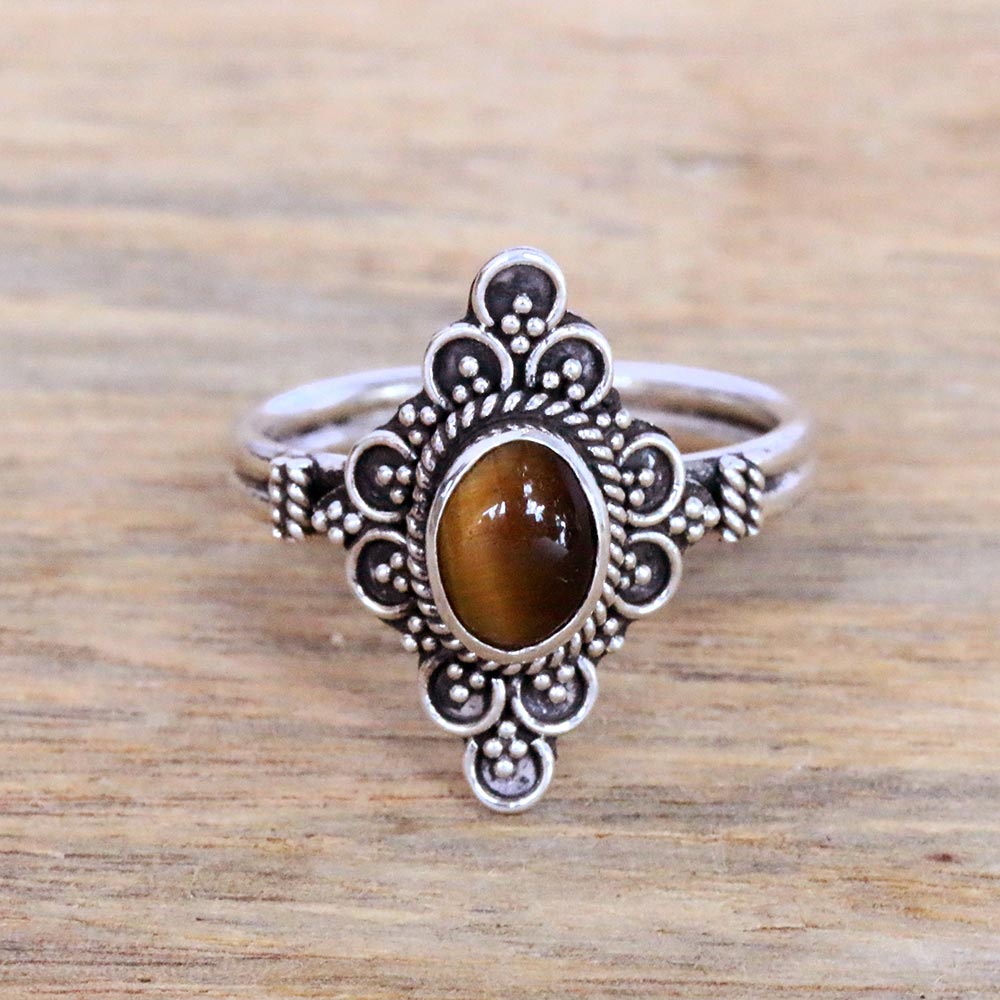 Premium Handcrafted Tiger's Eye Cocktail Ring - Bali's Finest Jewelry