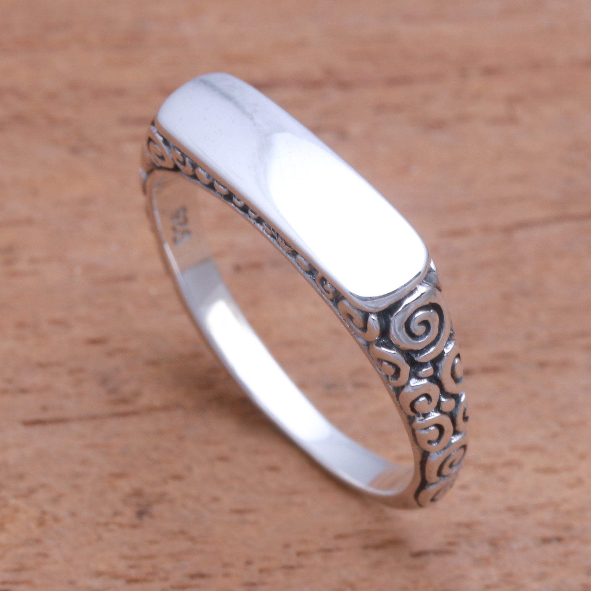 Premium Intaglio Sterling Silver Band Ring - Buddha's Curl Design from Bali