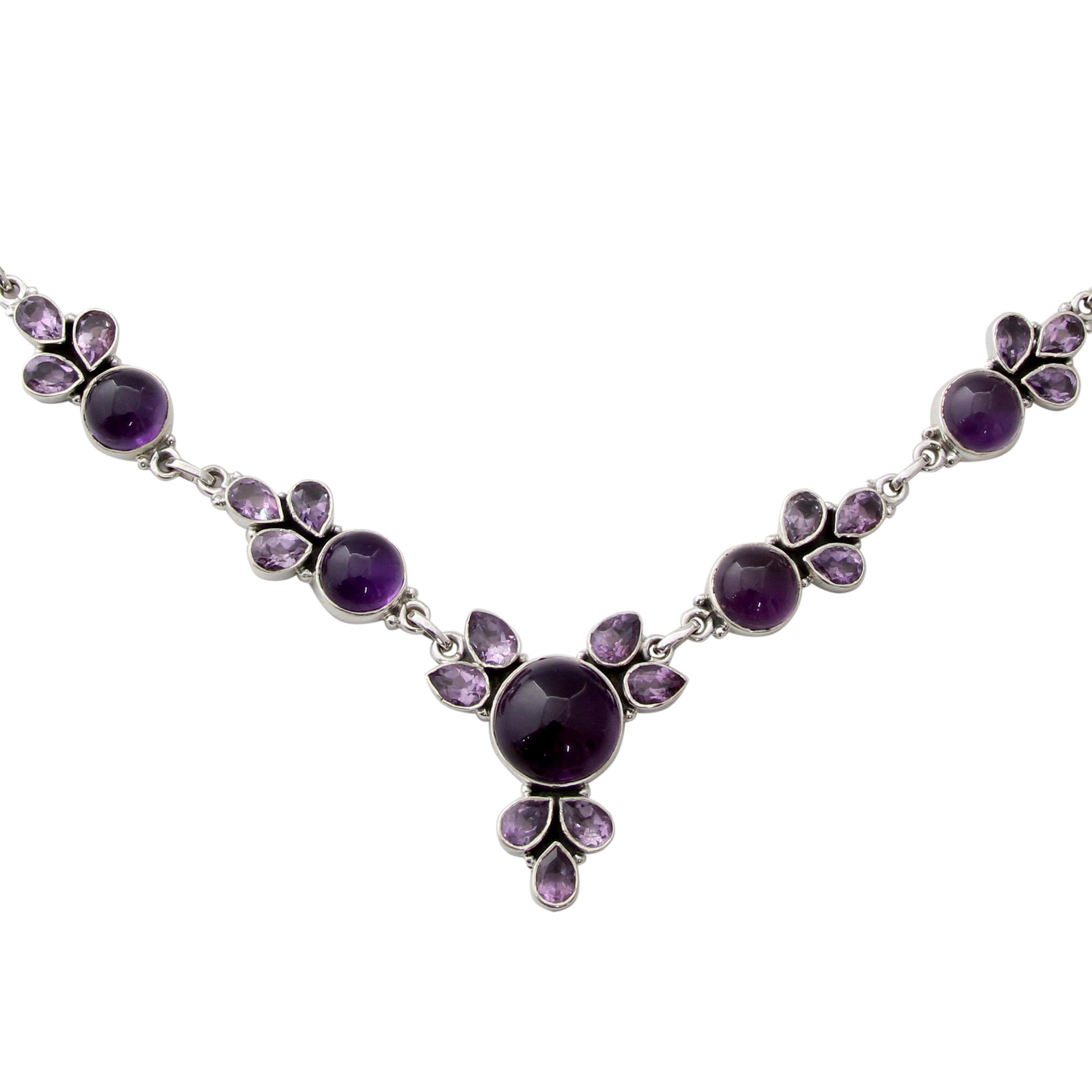 Premium Handcrafted Amethyst Sterling Silver Necklace – Purple Lilacs Design