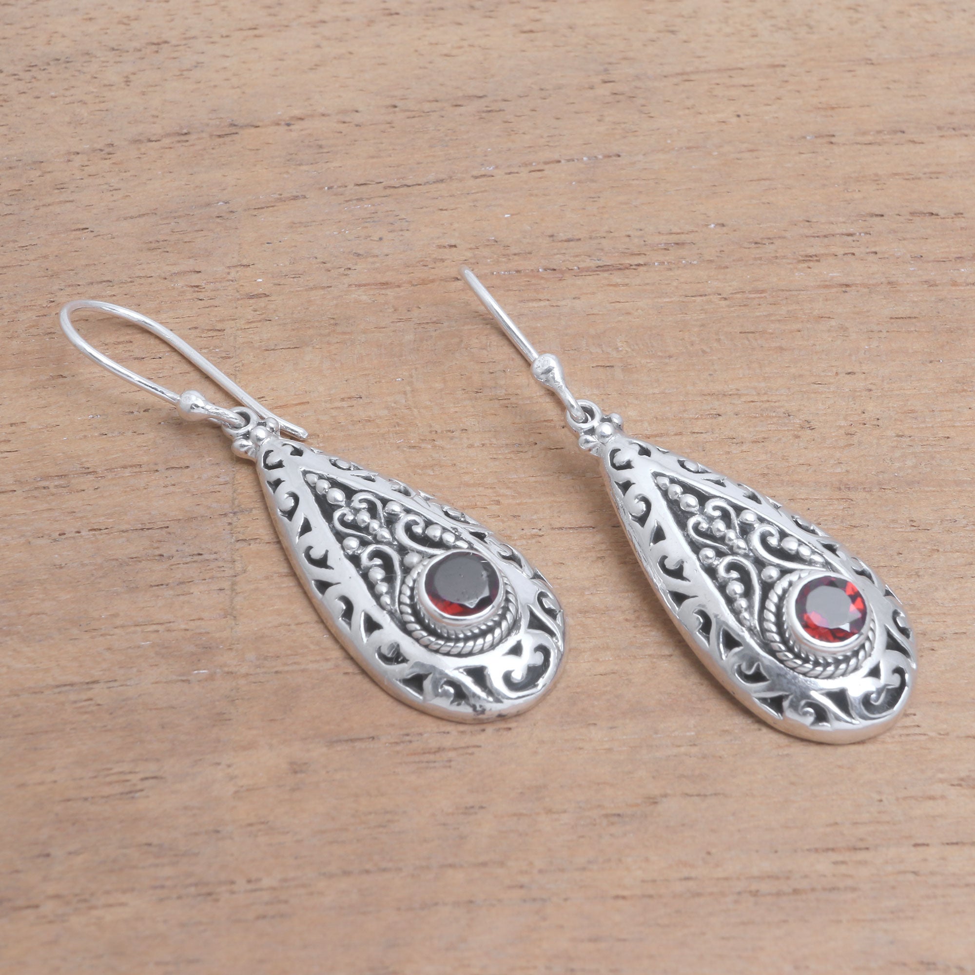 Premium Handcrafted Garnet Teardrop Dangle Earrings in Sterling Silver