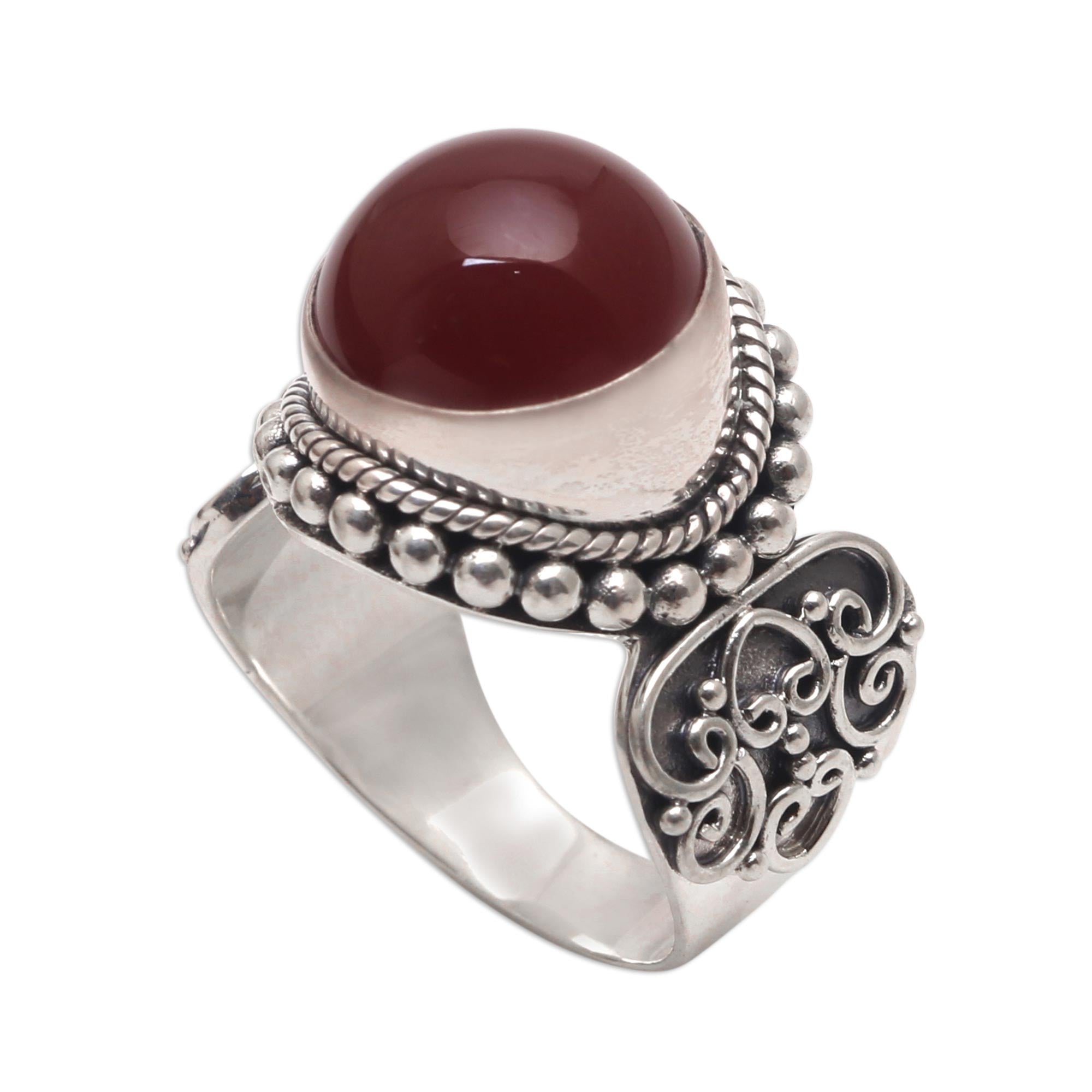 Premium Moonlight Carnelian Ring – Handcrafted Sterling Silver Jewelry from Bali