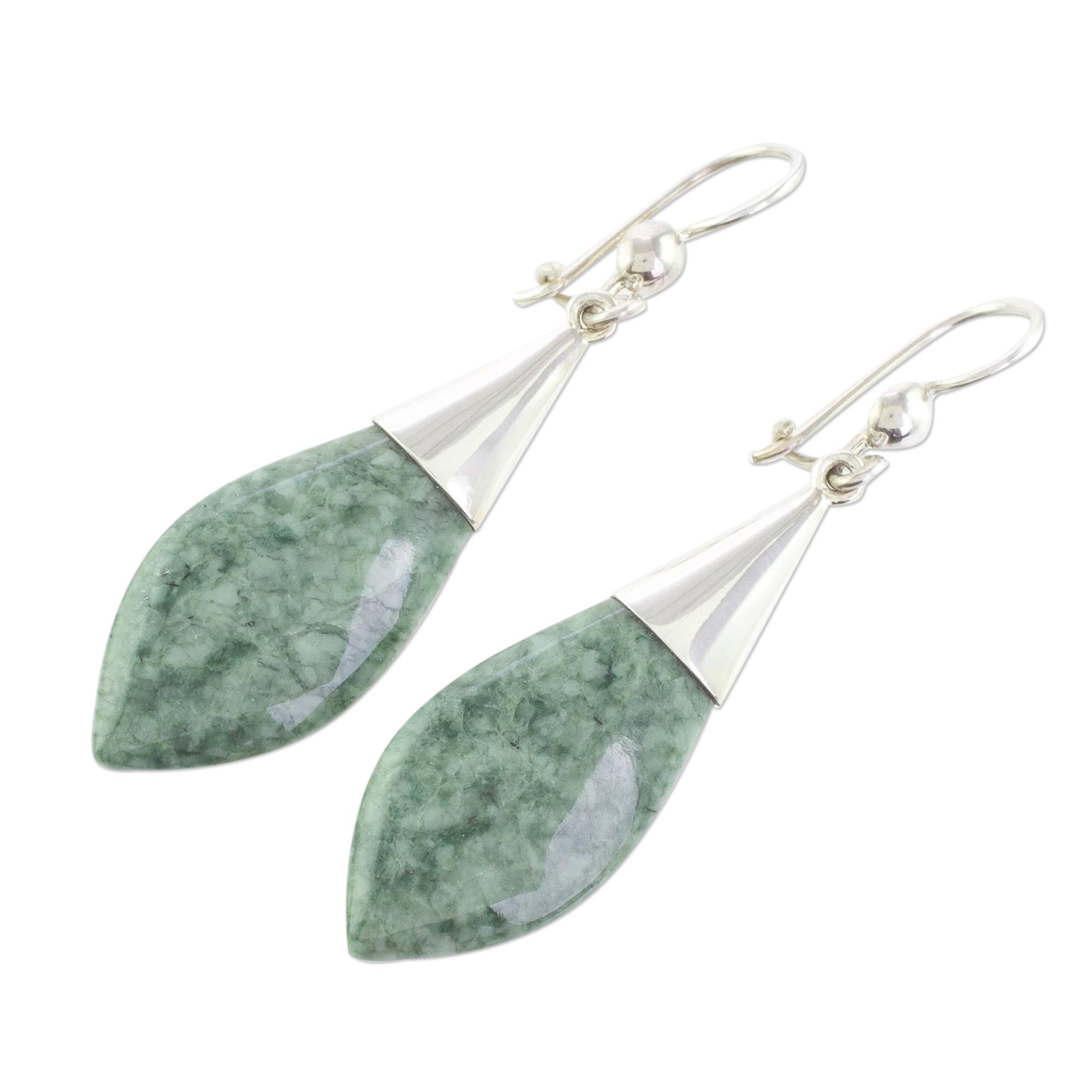 Premium Maya Lance of Afterlife Green Jade & Silver Earrings - Handcrafted Elegance