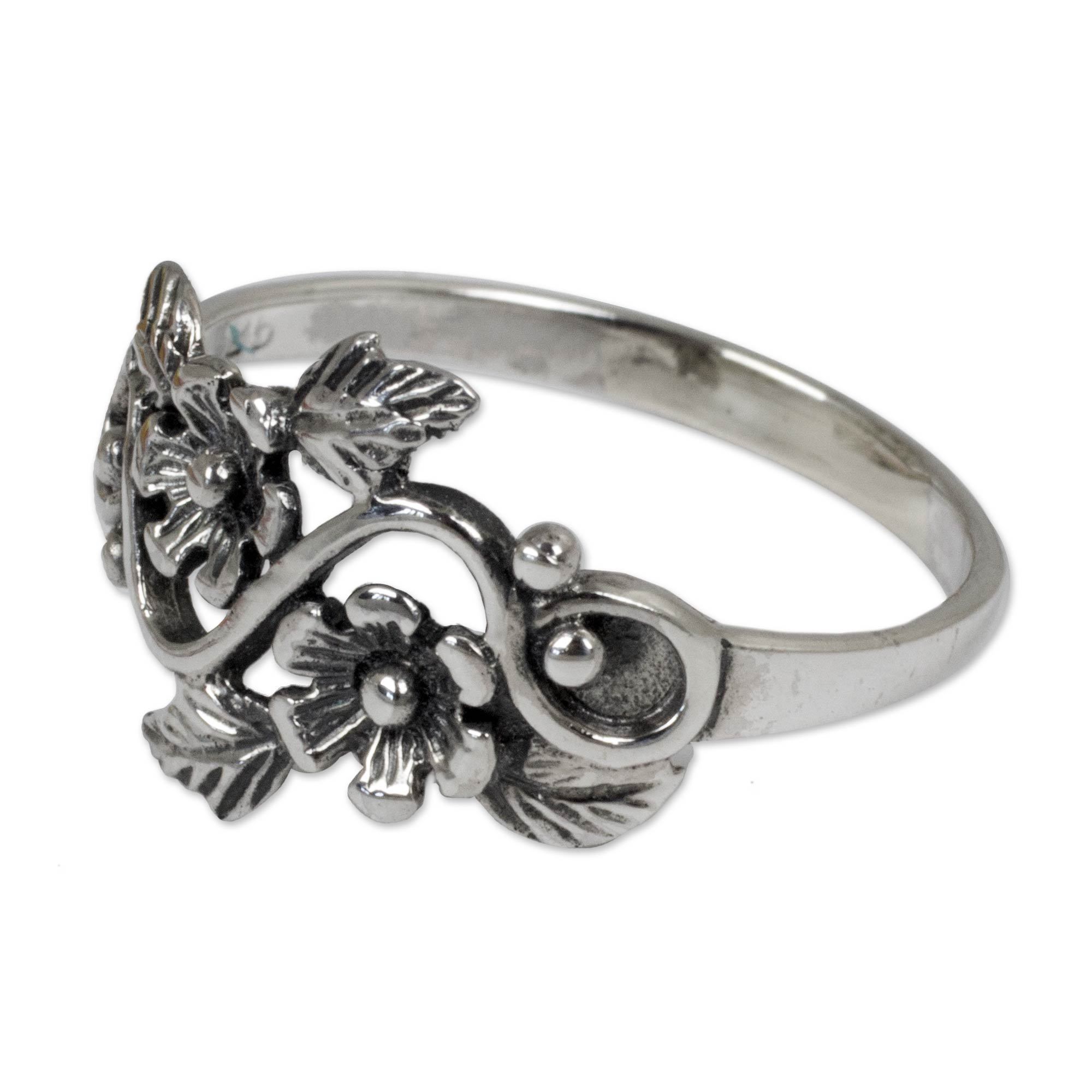 Premium Sterling Silver Floral Leaf Band Ring