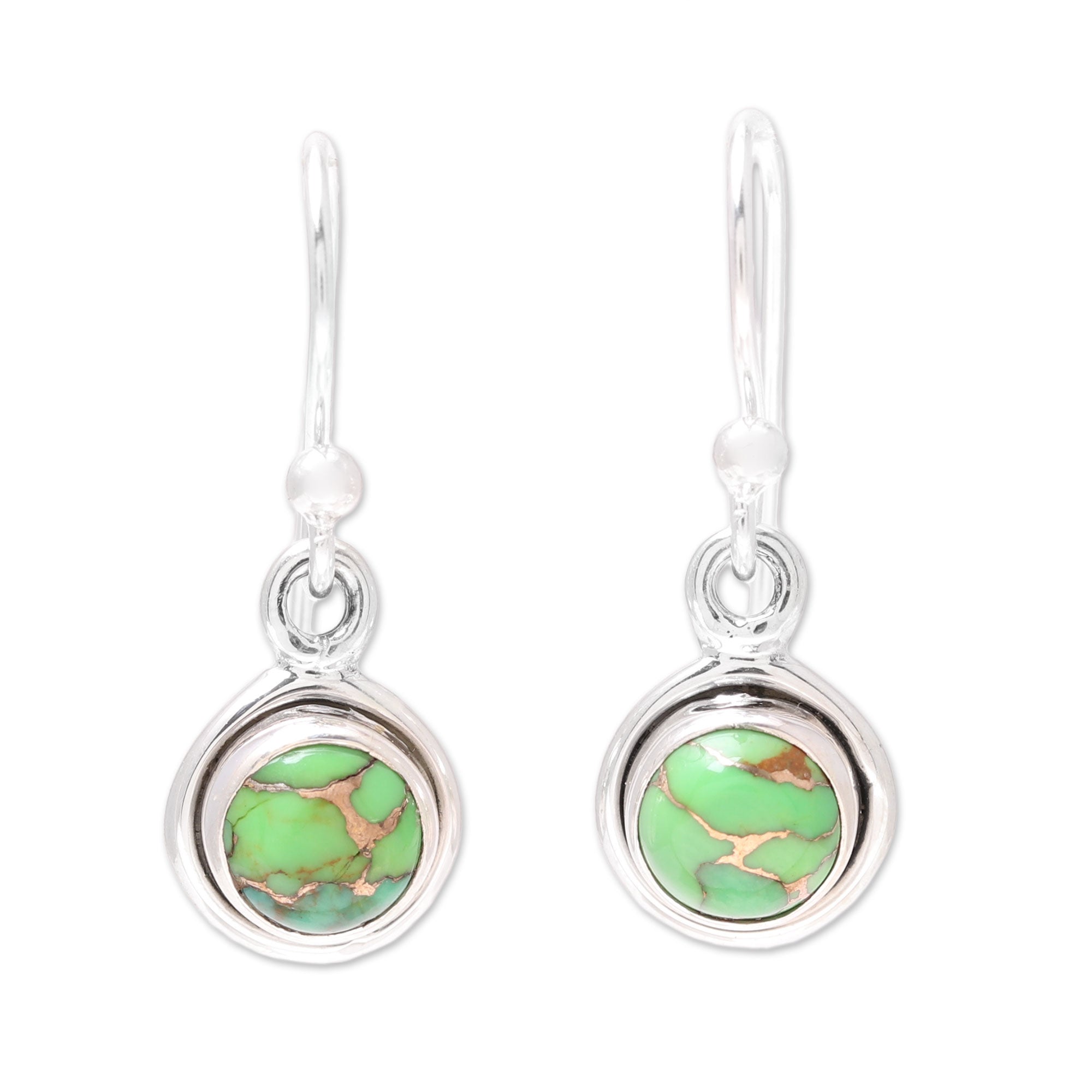 Premium Sterling Silver Green Turquoise Moon Dangle Earrings