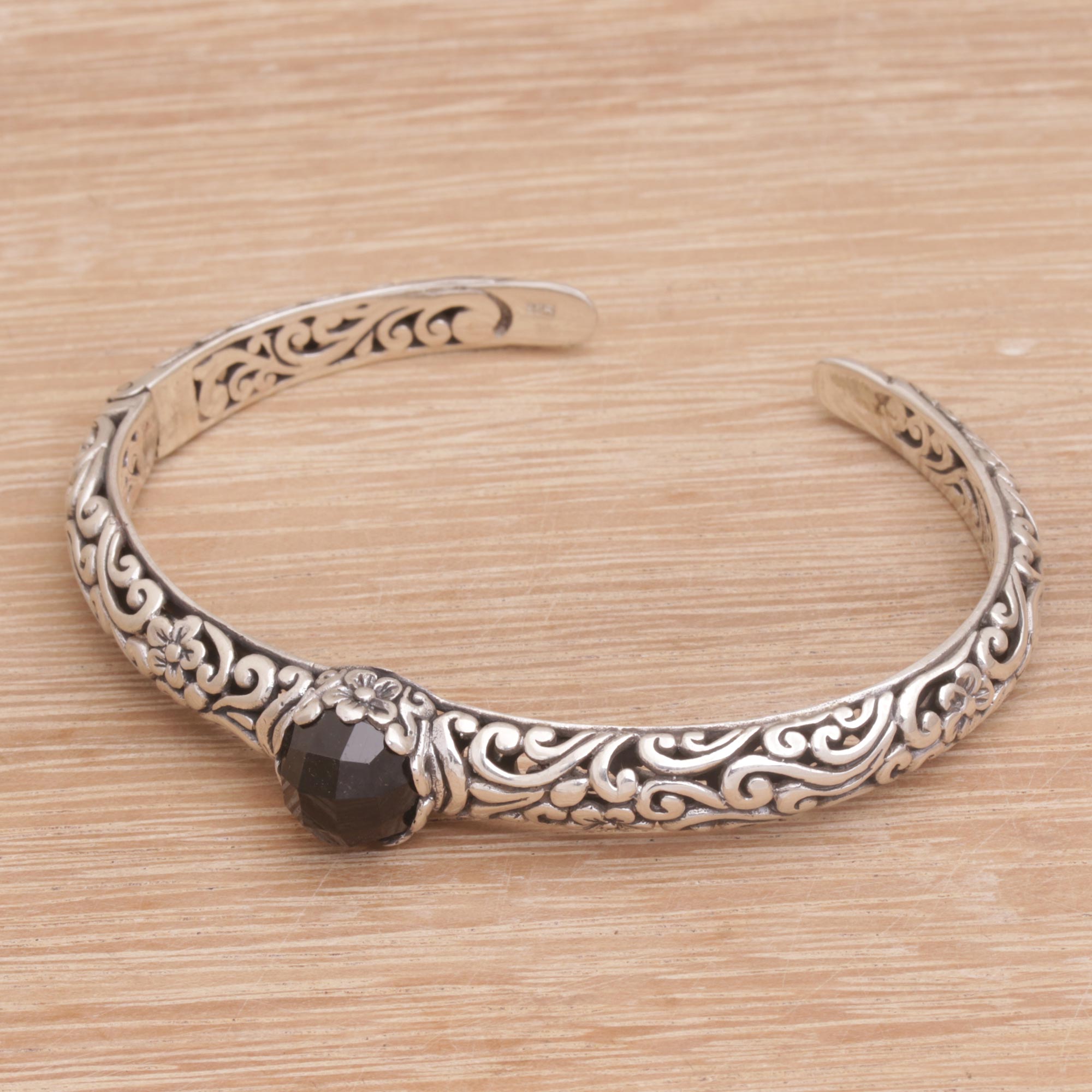 Premium Forest Nymph Onyx & Silver Cuff Bracelet - Handcrafted Elegance