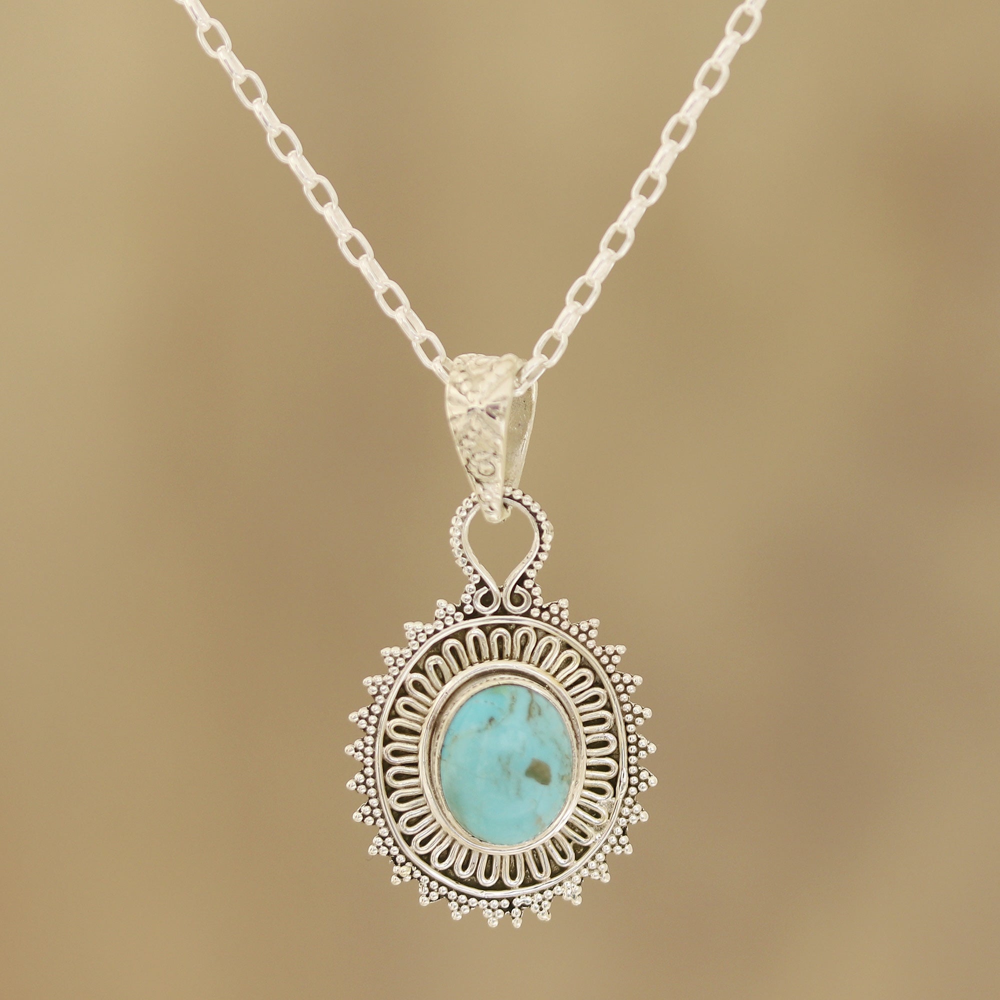 Premium Dotted Charm Turquoise Pendant Necklace - Sterling Silver Elegance