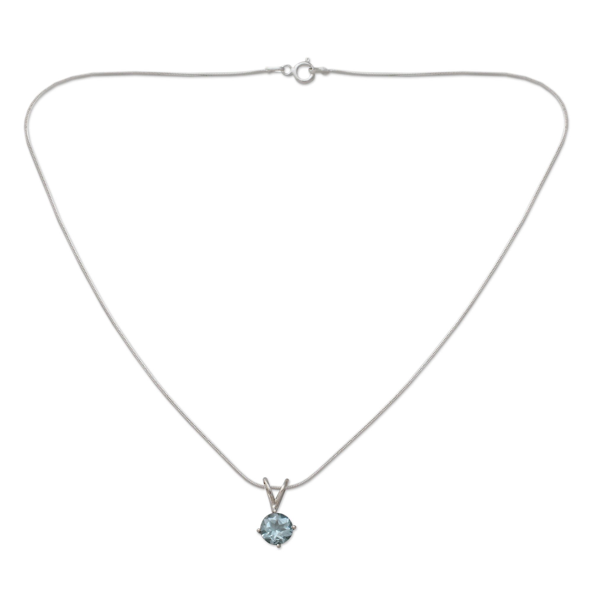 Premium Blue Topaz Sterling Silver Pendant Necklace - Minimalist Elegance