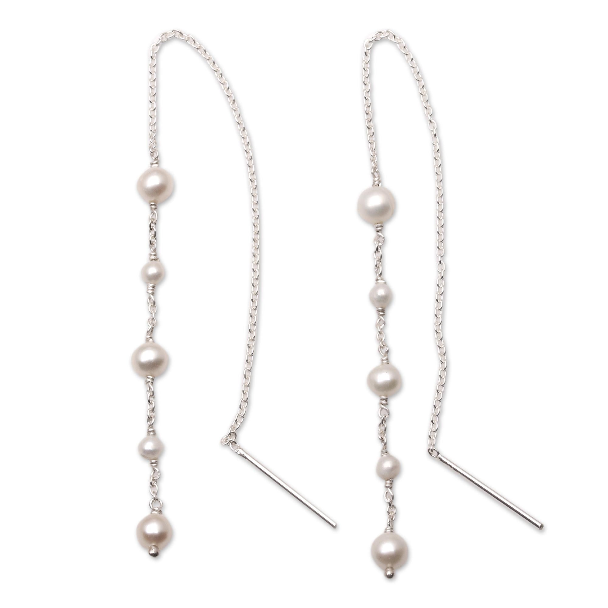 Premium Moonlit Trellis Handmade Pearl Threader Earrings - Bali's Elegance