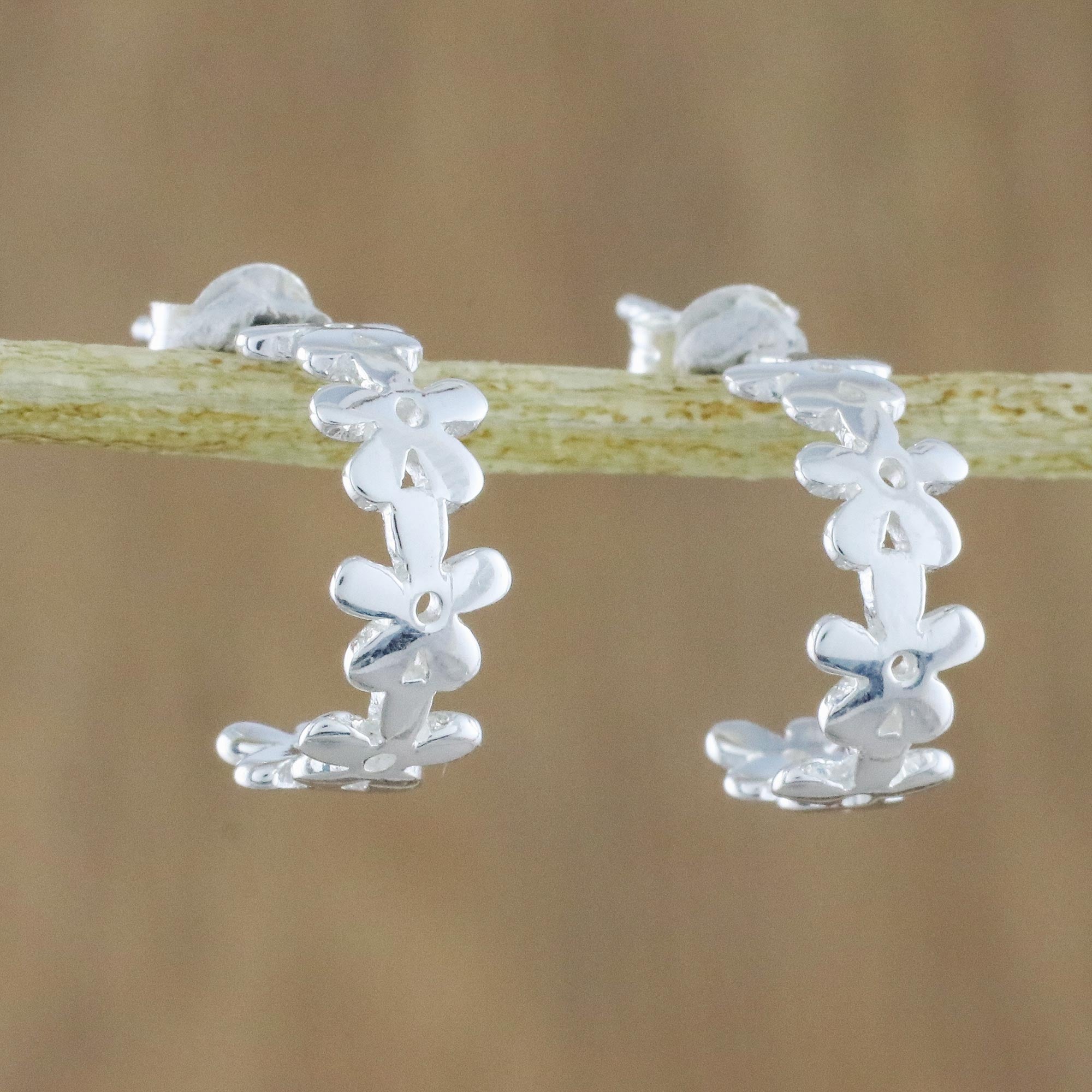 Premium Handcrafted Sterling Silver Floral Half-Hoop Earrings by Lalana