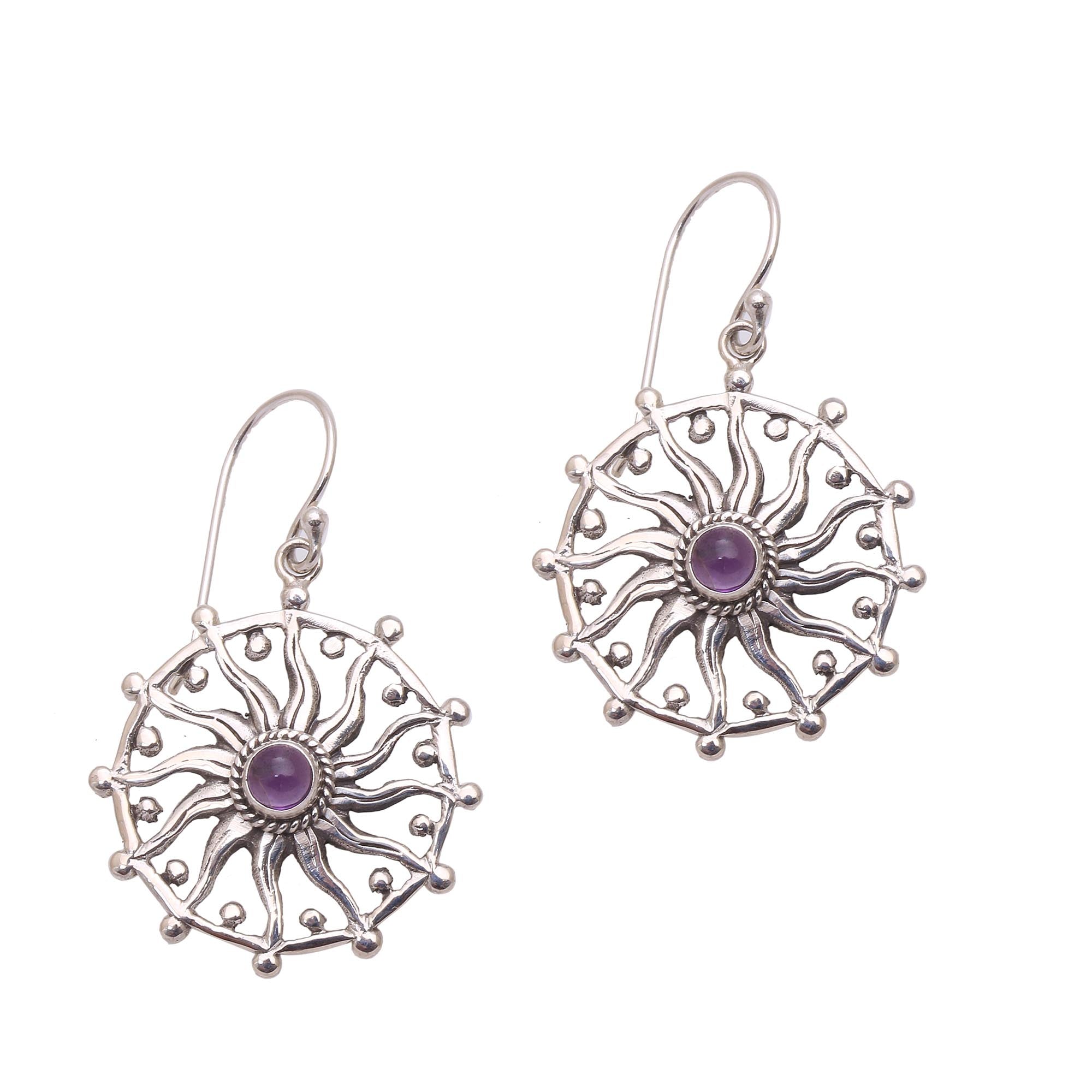 Premium Bali Amethyst Dangle Earrings - Regal Sun Design