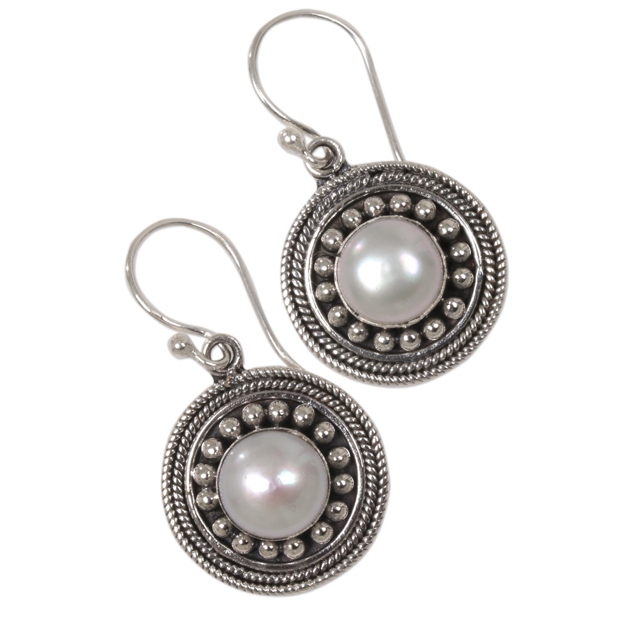 Premium Moonlight Dance Mabe Pearl Sterling Silver Dangle Earrings