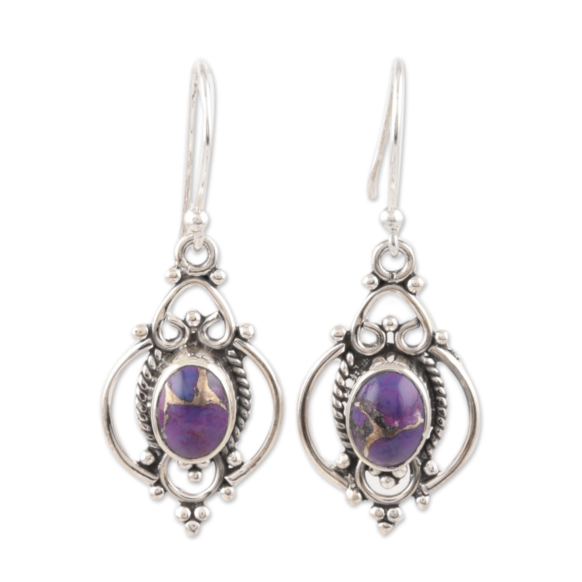 Premium Sterling Silver and Purple Gemstone Dangle Earrings