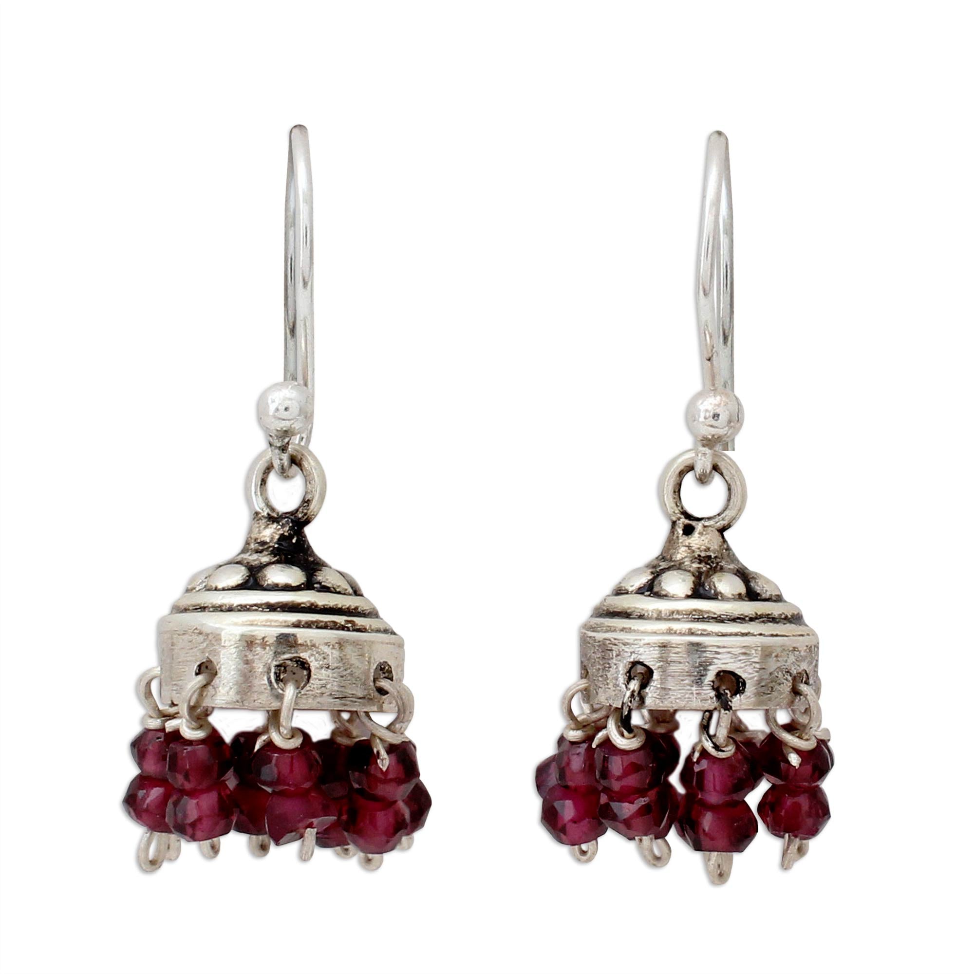 Premium Traditional Grace Garnet & Silver Jhumki Chandelier Earrings | Handcrafted Elegance