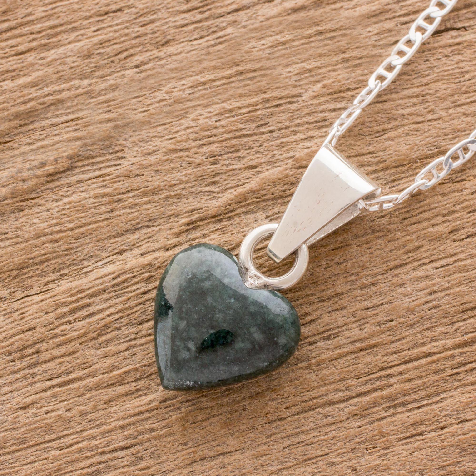 Premium Symbol of Love: Jade & Sterling Silver Heart Pendant Necklace