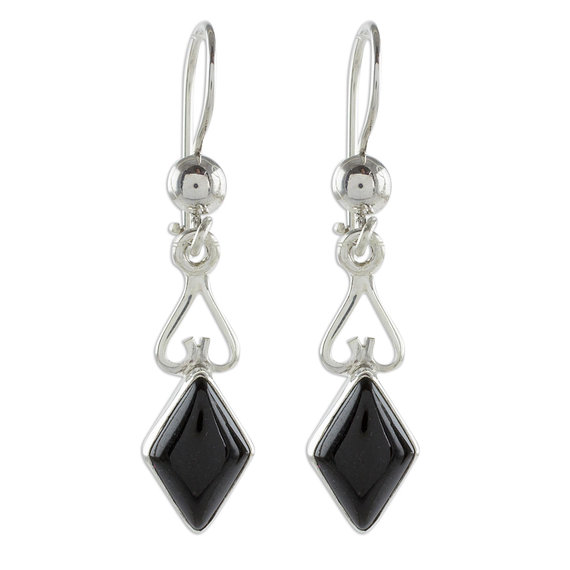 Premium Black Jade Diamond Dangle Earrings – Handcrafted Sterling Silver Jewelry