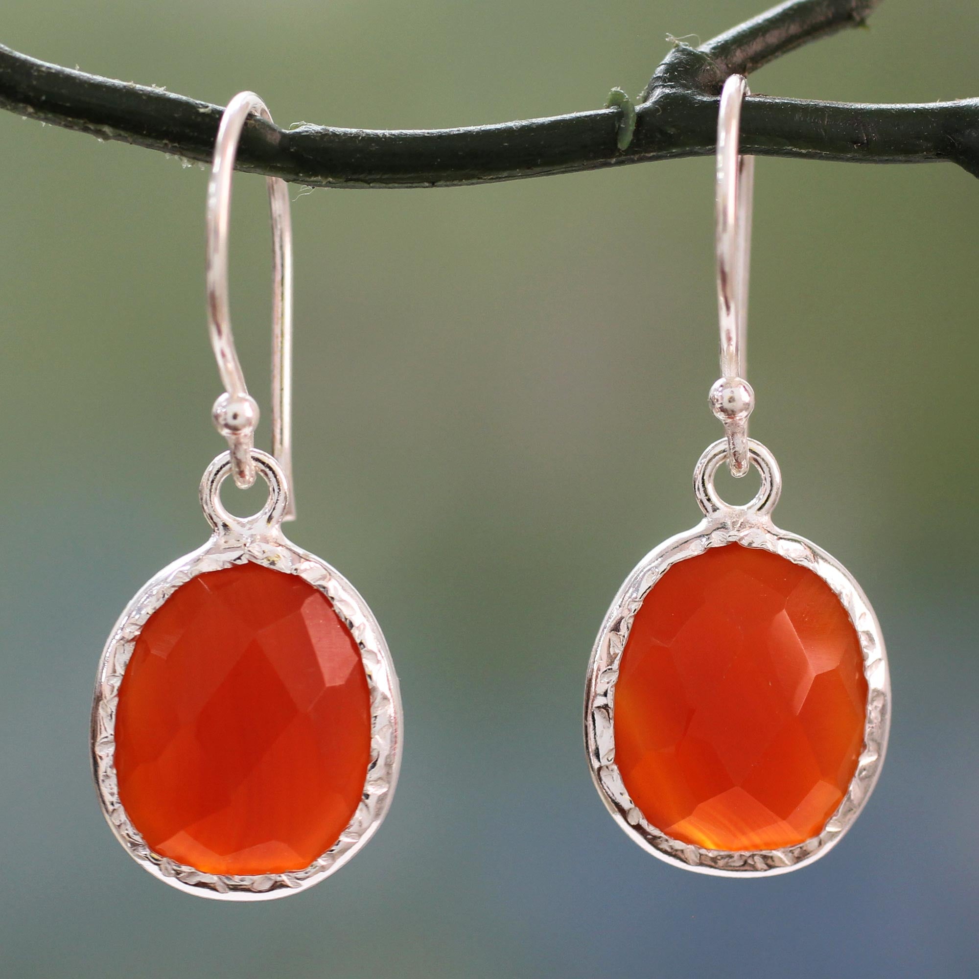 Premium Fire Enthrall Handcrafted Red Onyx & Sterling Silver Dangle Earrings