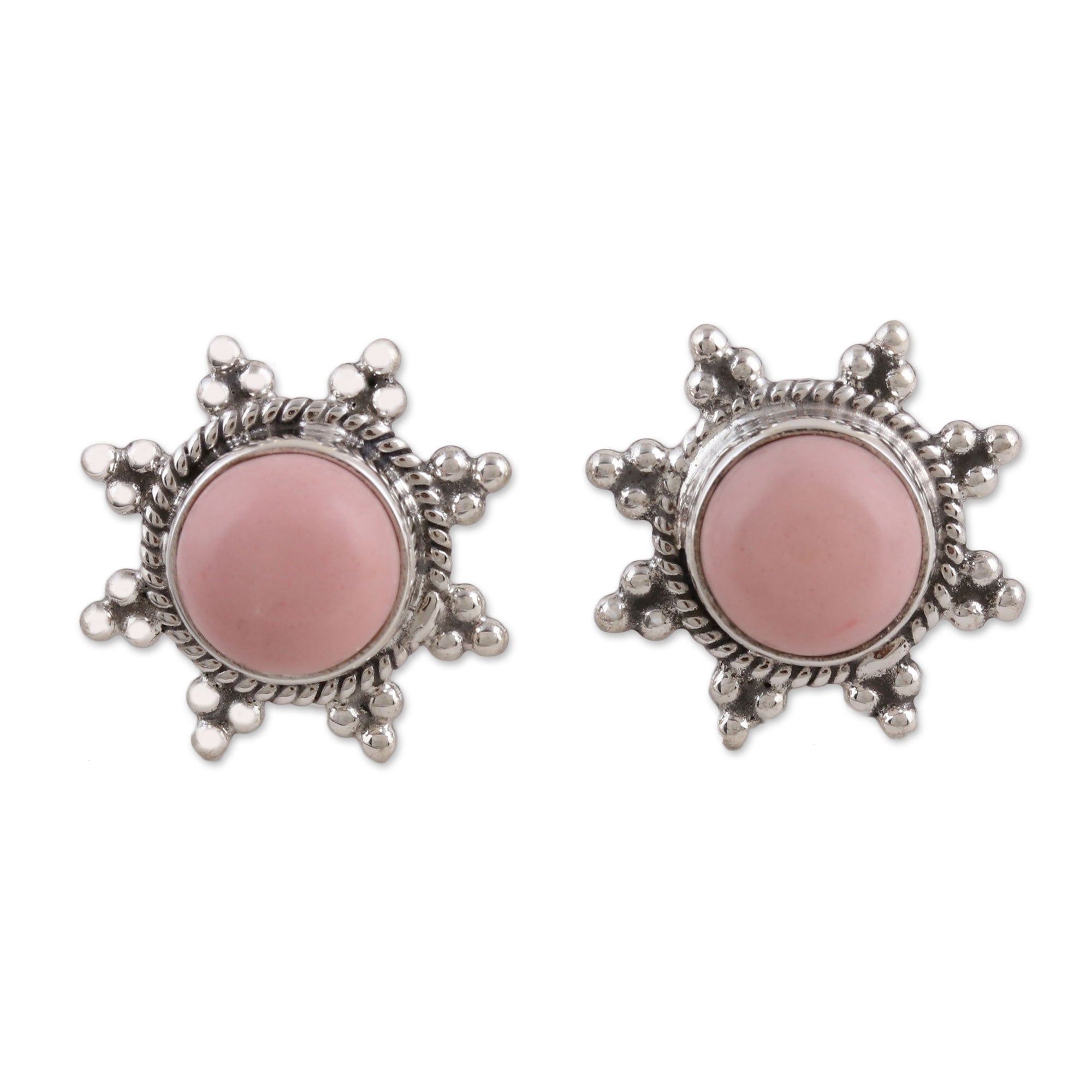 Premium Starry-Eyed Pink Opal Button Earrings in Sterling Silver