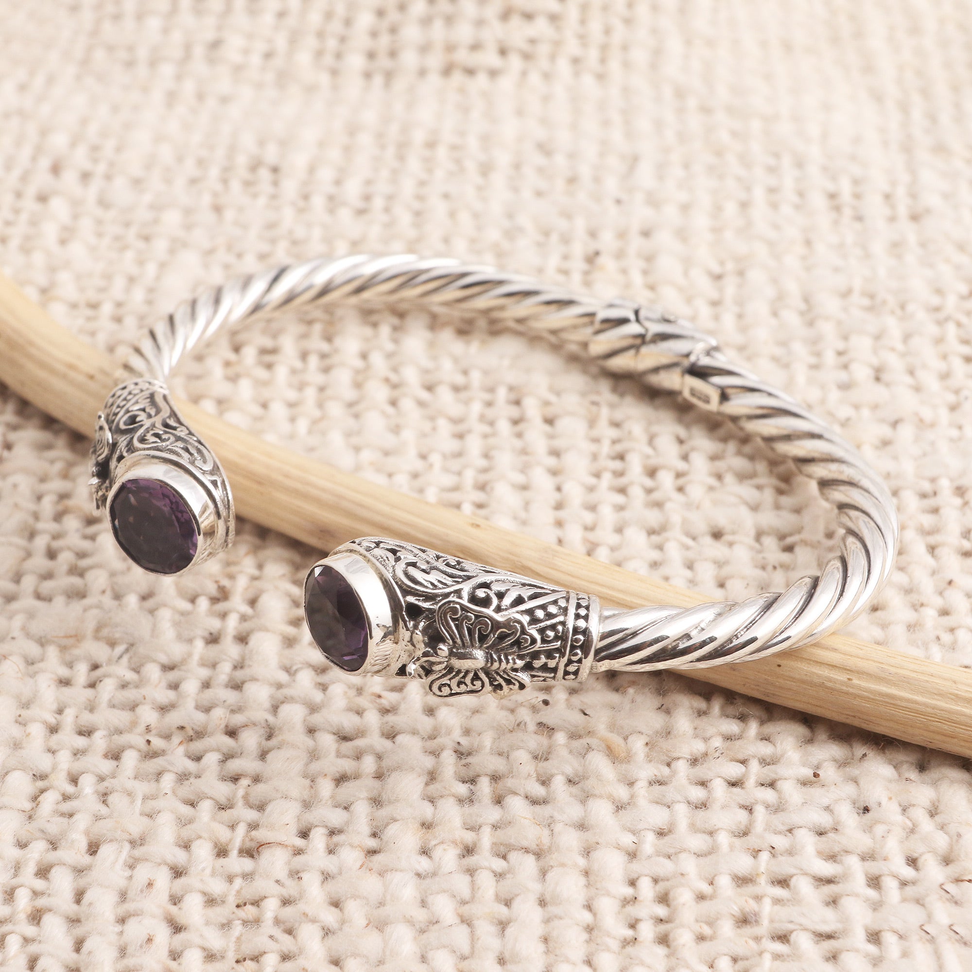 Premium Amethyst Butterfly Cuff Bracelet - Sterling Silver Elegance