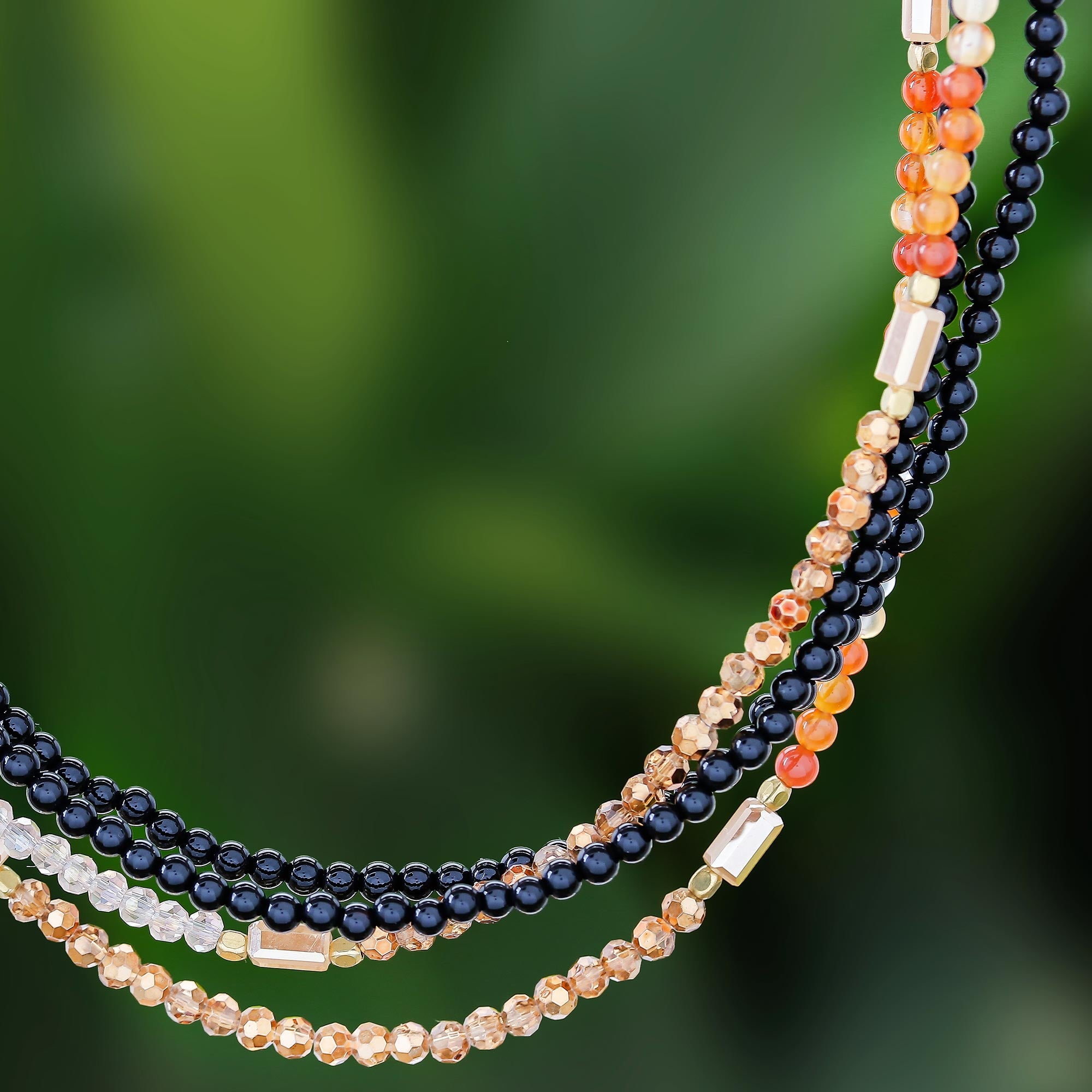 Premium Midnight Love Long Beaded Necklace - Red-Orange Agate & Brass Bohemian Style