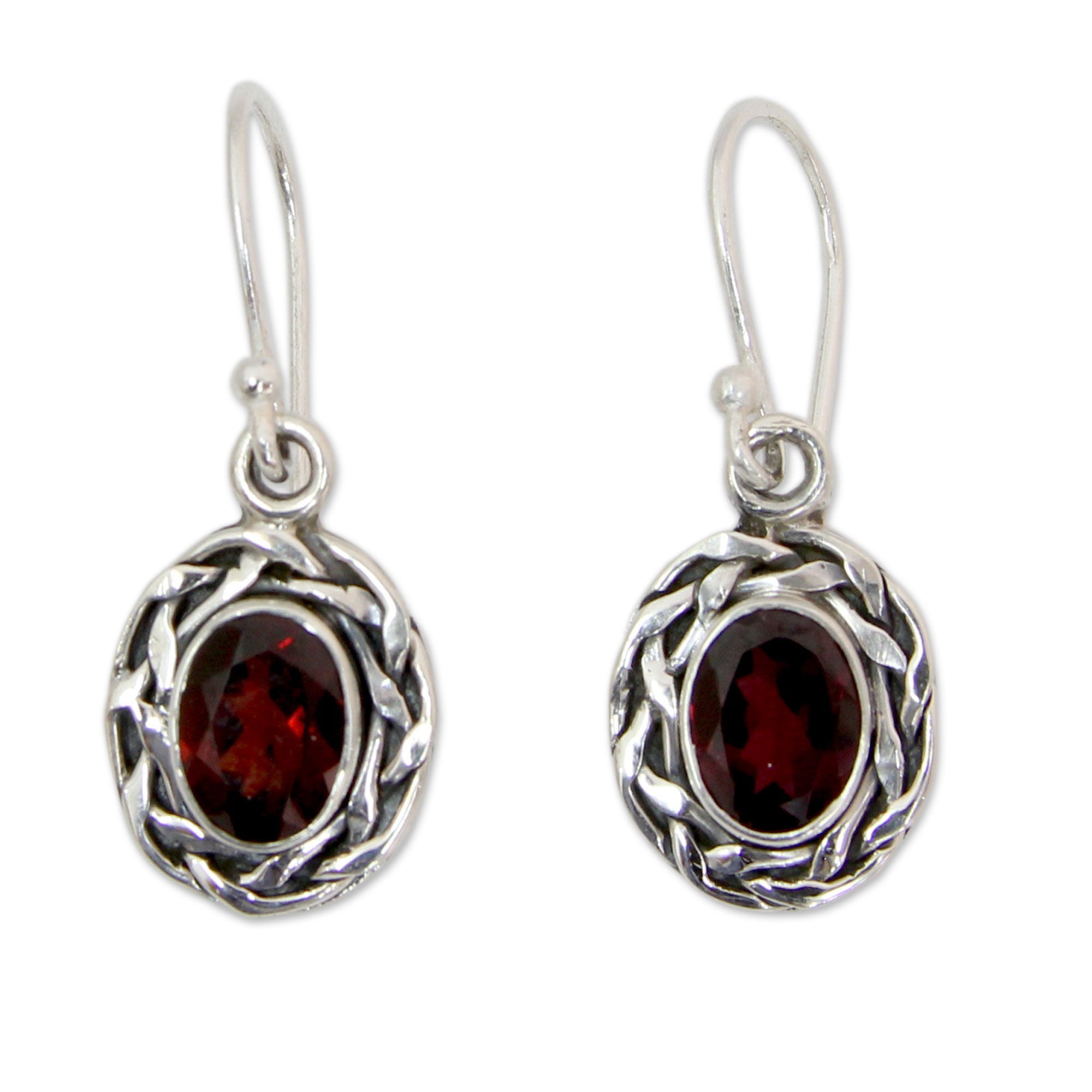 Premium Indian Handwoven Sterling Silver & Garnet Dangle Earrings