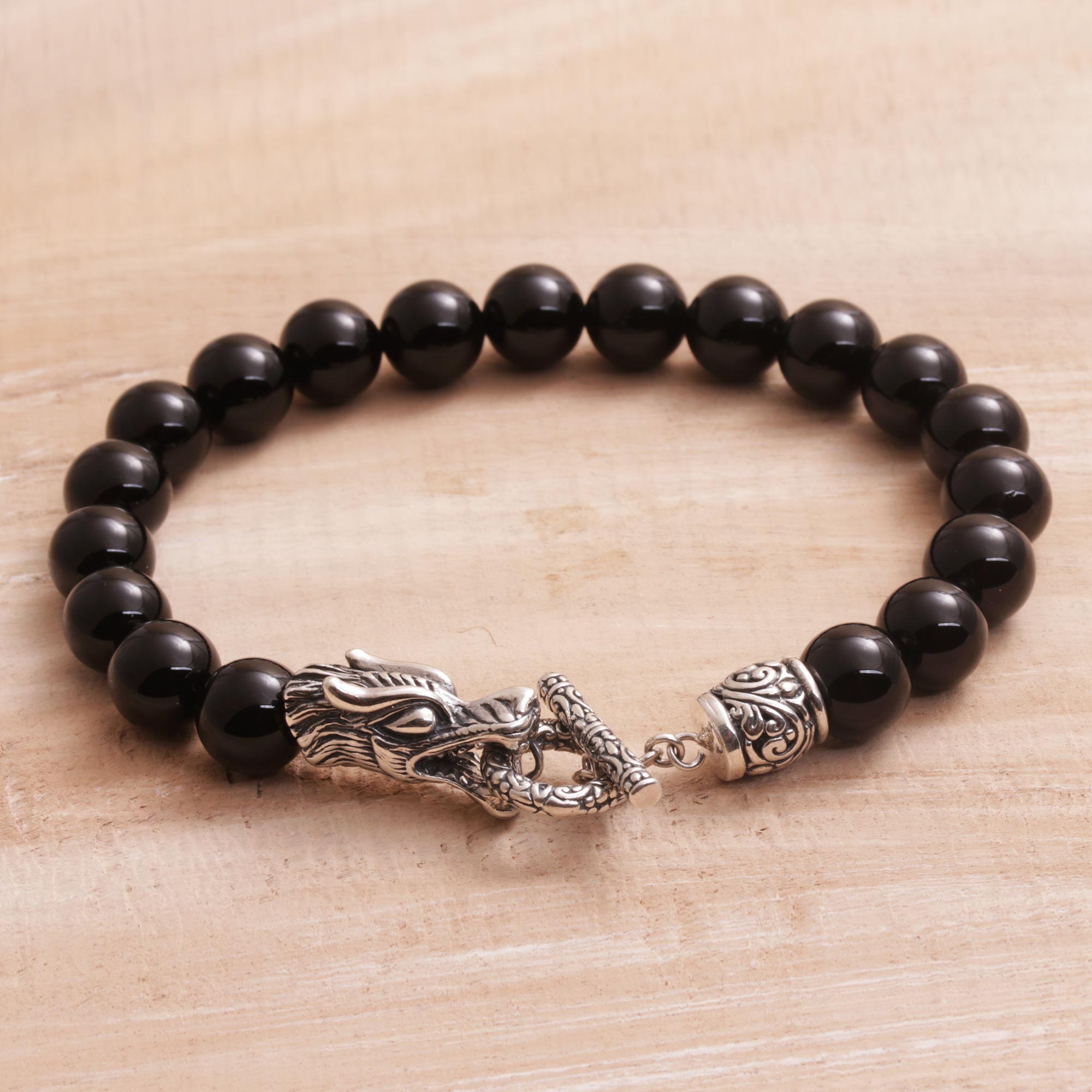 Premium Dragon Glory Bracelet for Men - Sterling Silver & Onyx