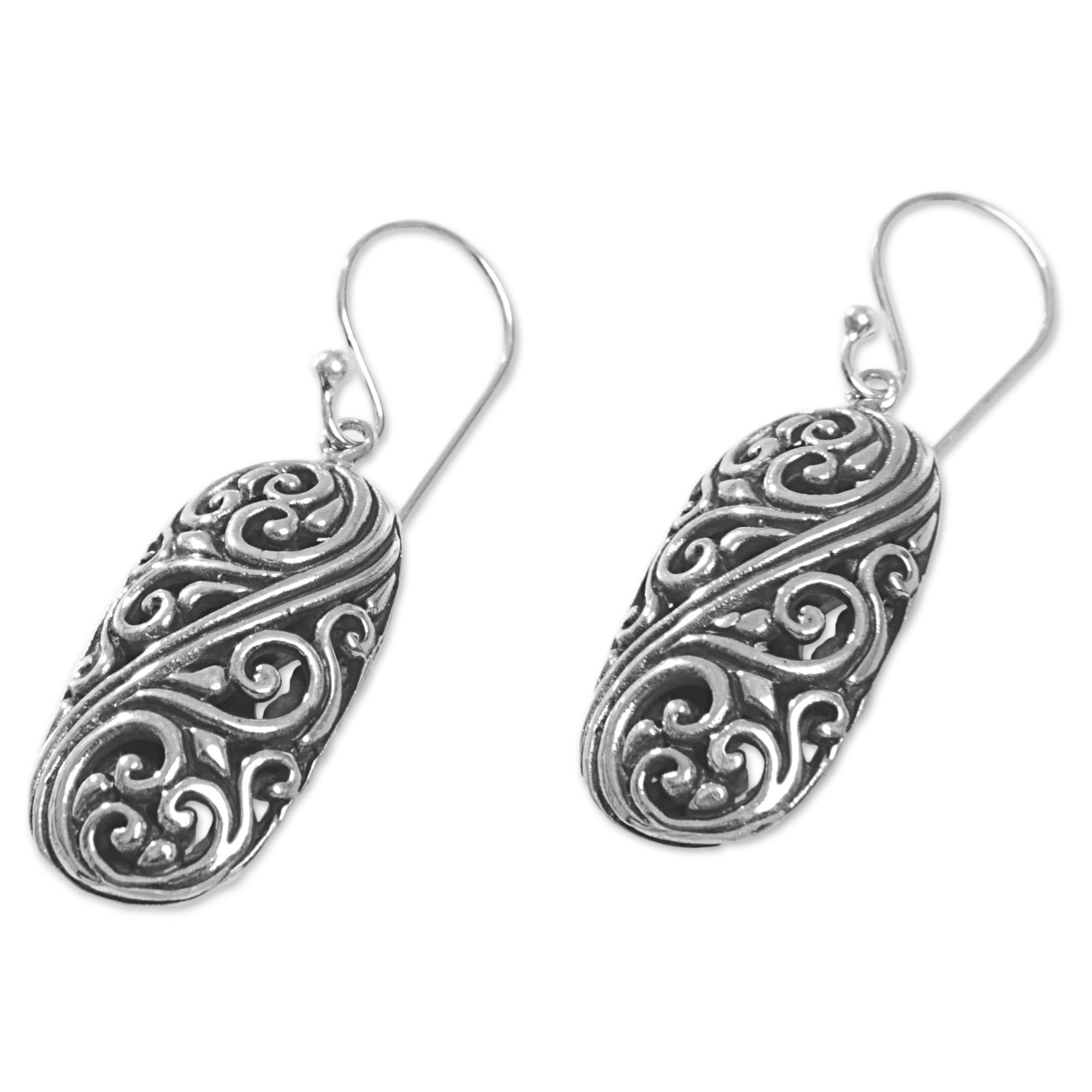 Premium Balinese Sterling Silver Swirl Dangle Earrings - Forest of Vines Collection