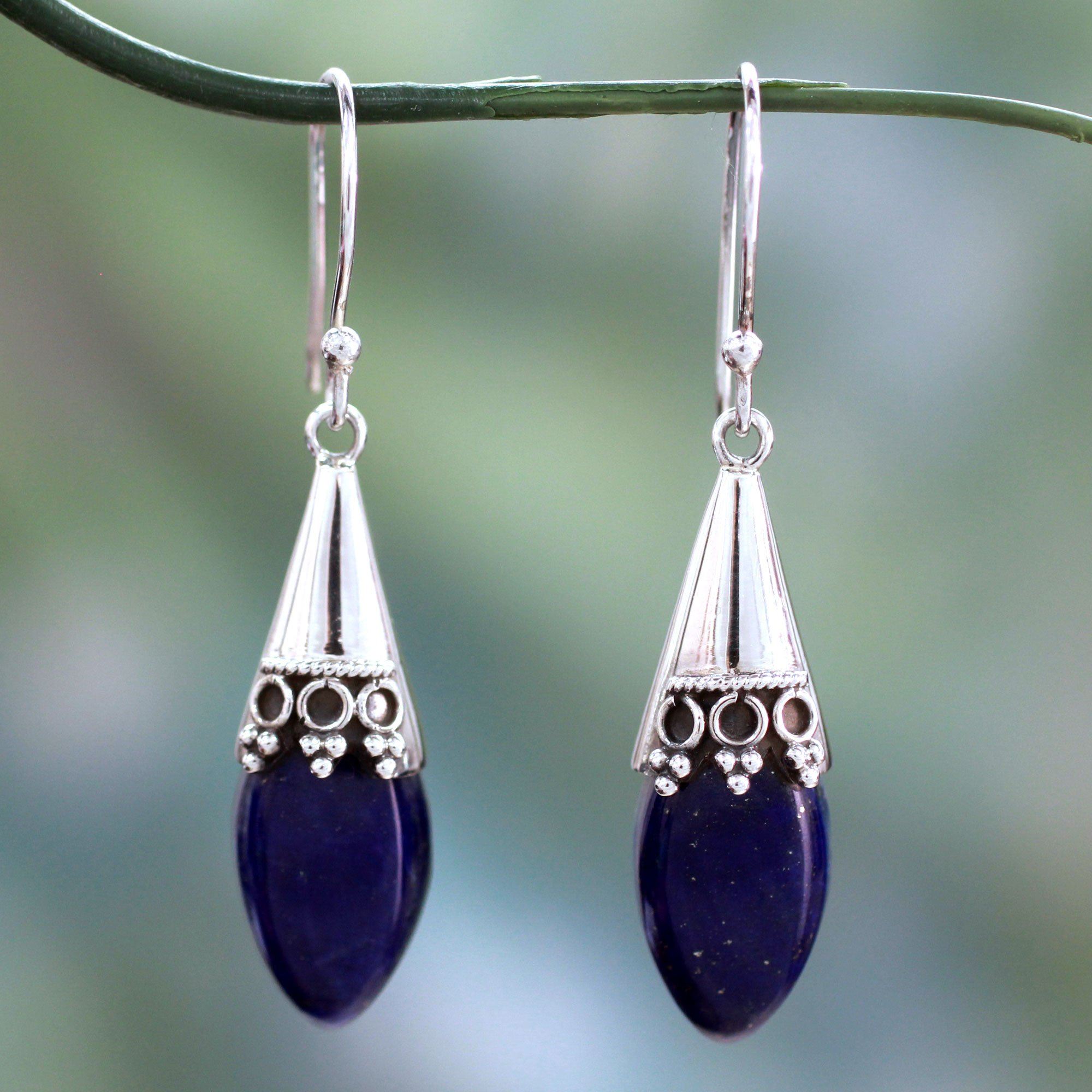 Premium Lapis Lazuli & Sterling Silver Hook Earrings