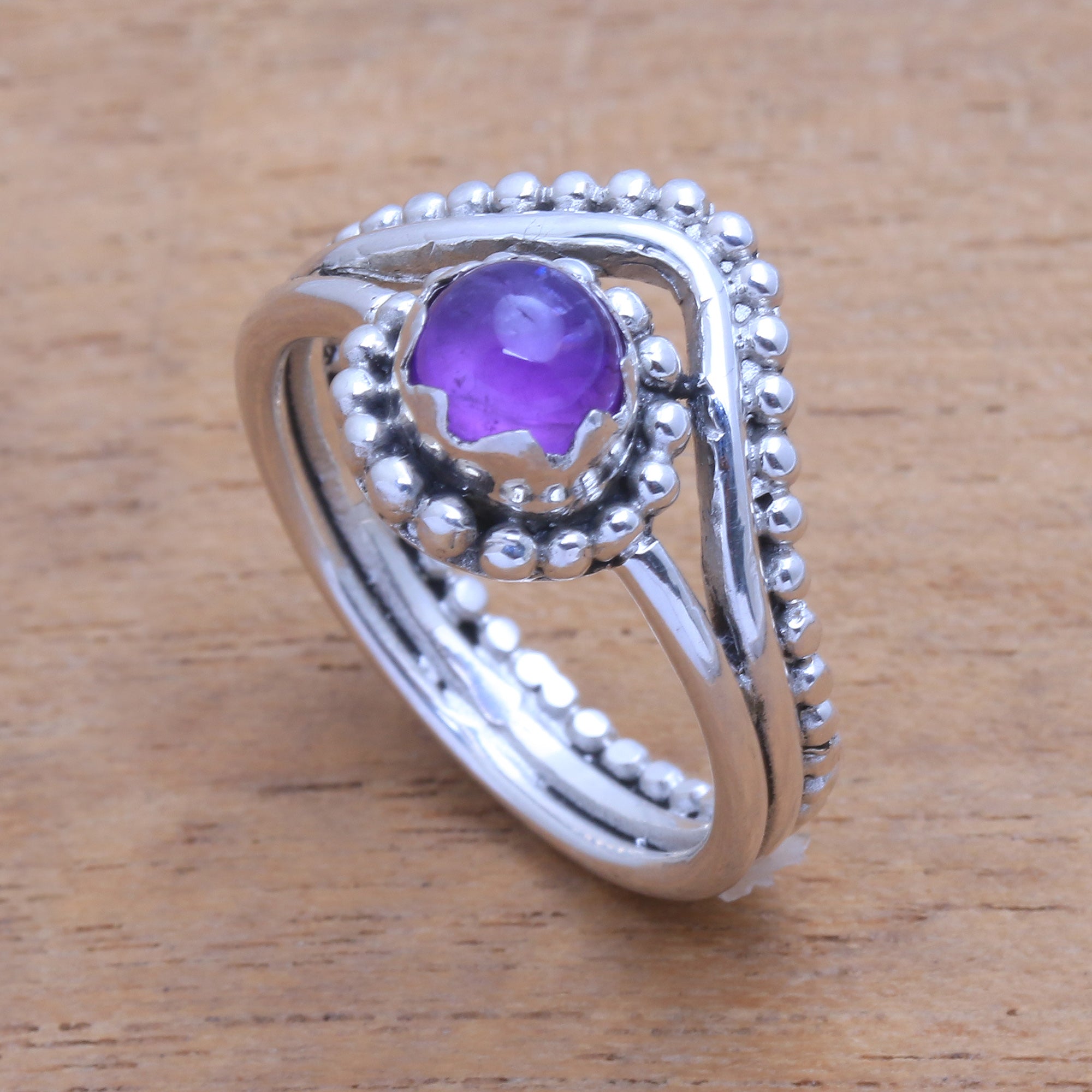 Premium Amethyst Dot Motif Cocktail Ring - Handcrafted in Bali